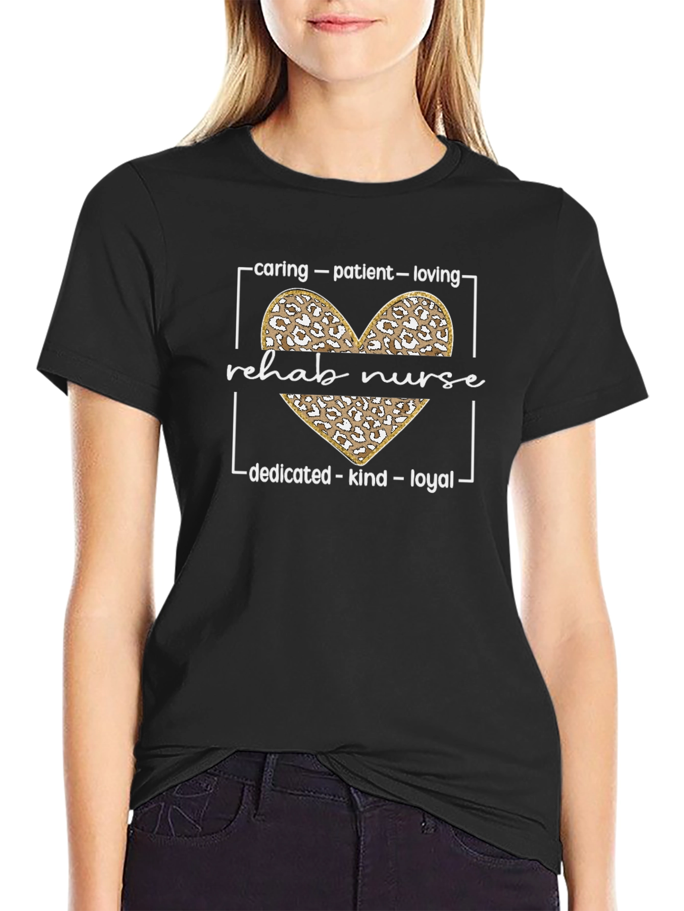 Rehab Nurse Leopard Heart Graphic T-Shirt