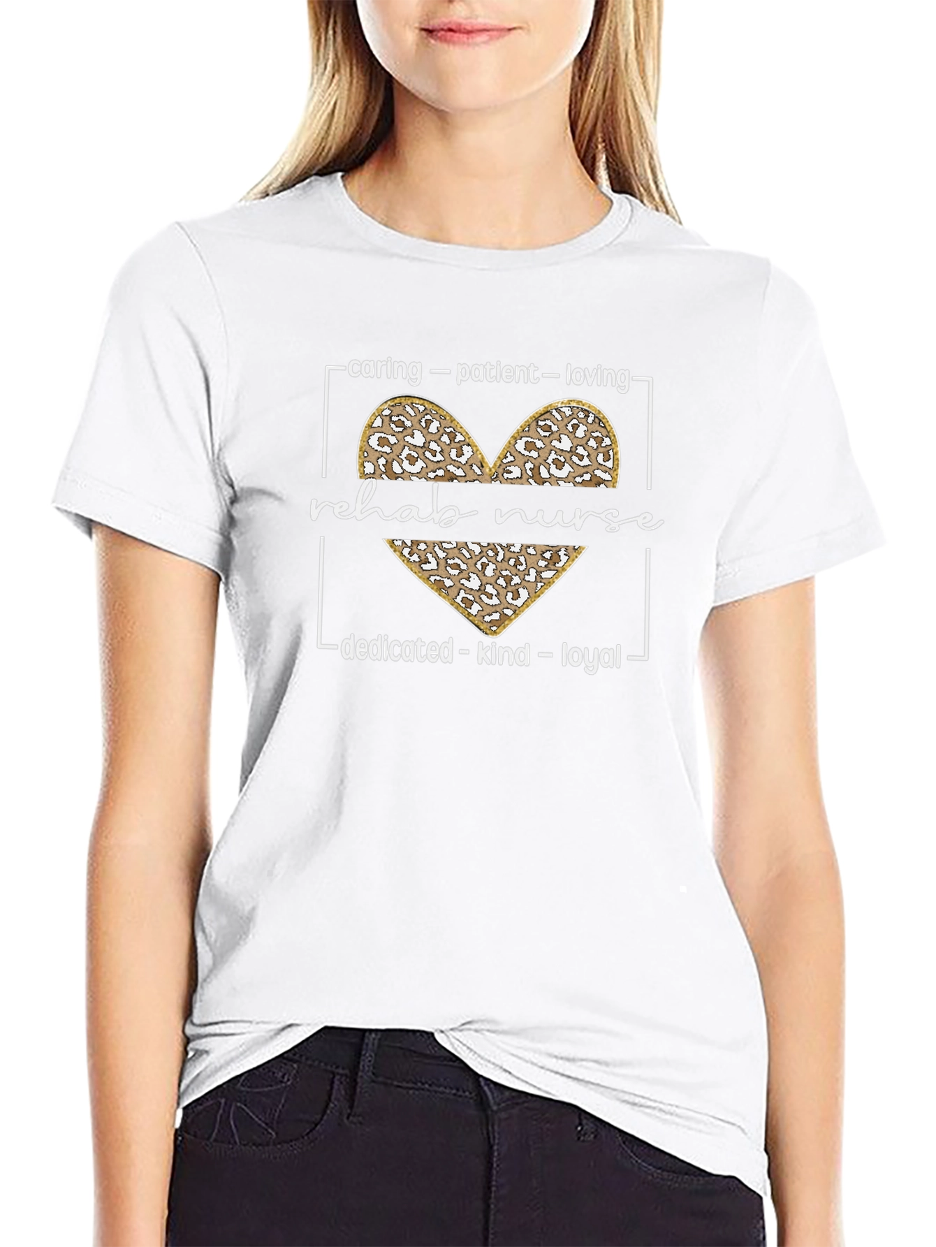 Rehab Nurse Leopard Heart Graphic T-Shirt
