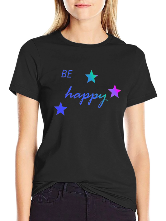 Be Happy Star Graphic Black Tee