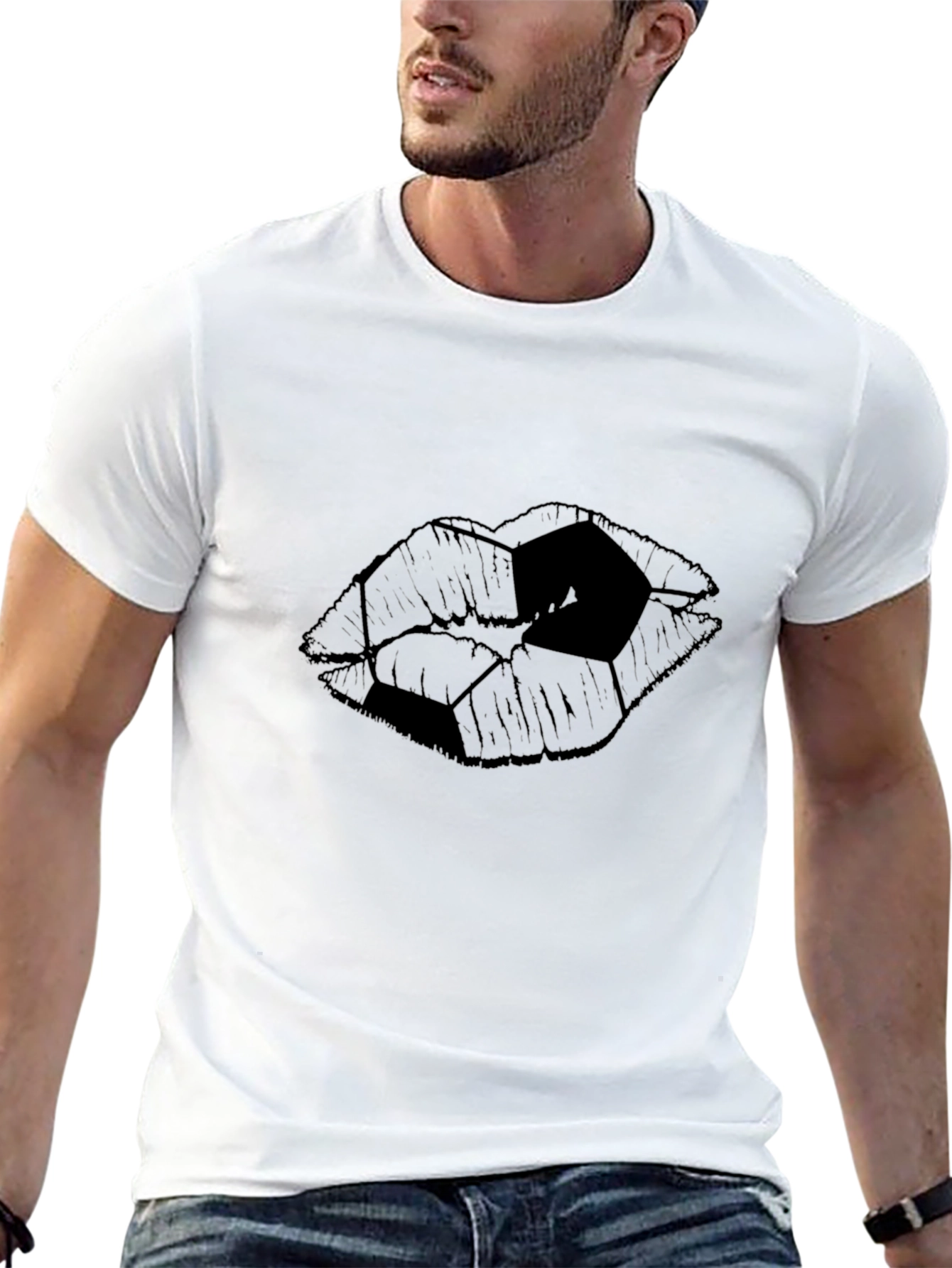 Abstract Lips Graphic Tee - Modern Black T-Shirt