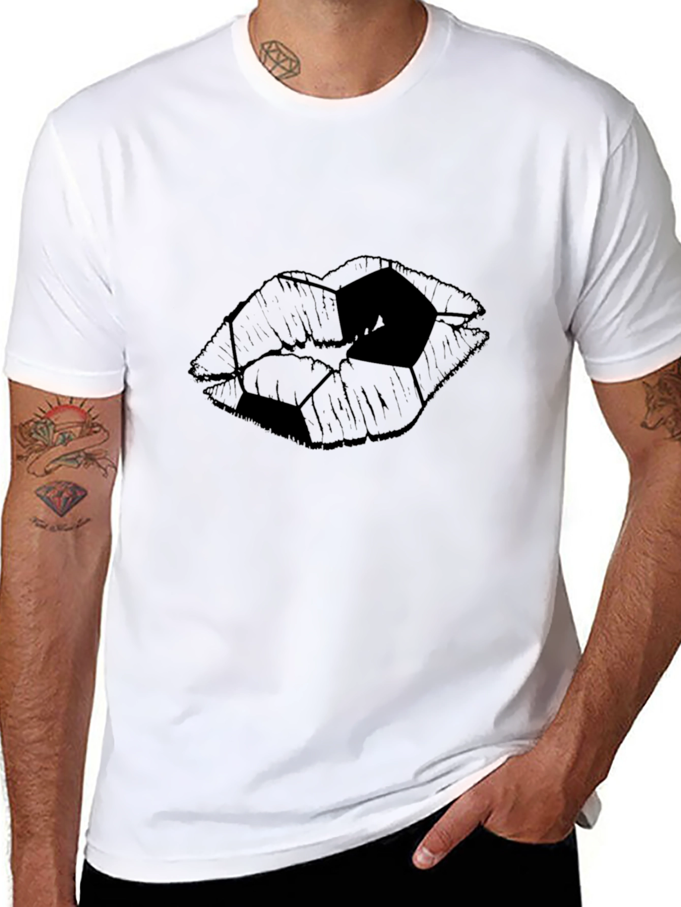 Abstract Lips Graphic Tee - Modern Black T-Shirt