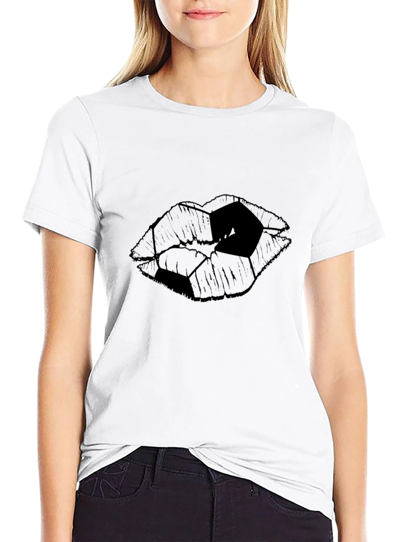 Abstract Lips Graphic Tee - Modern Black T-Shirt