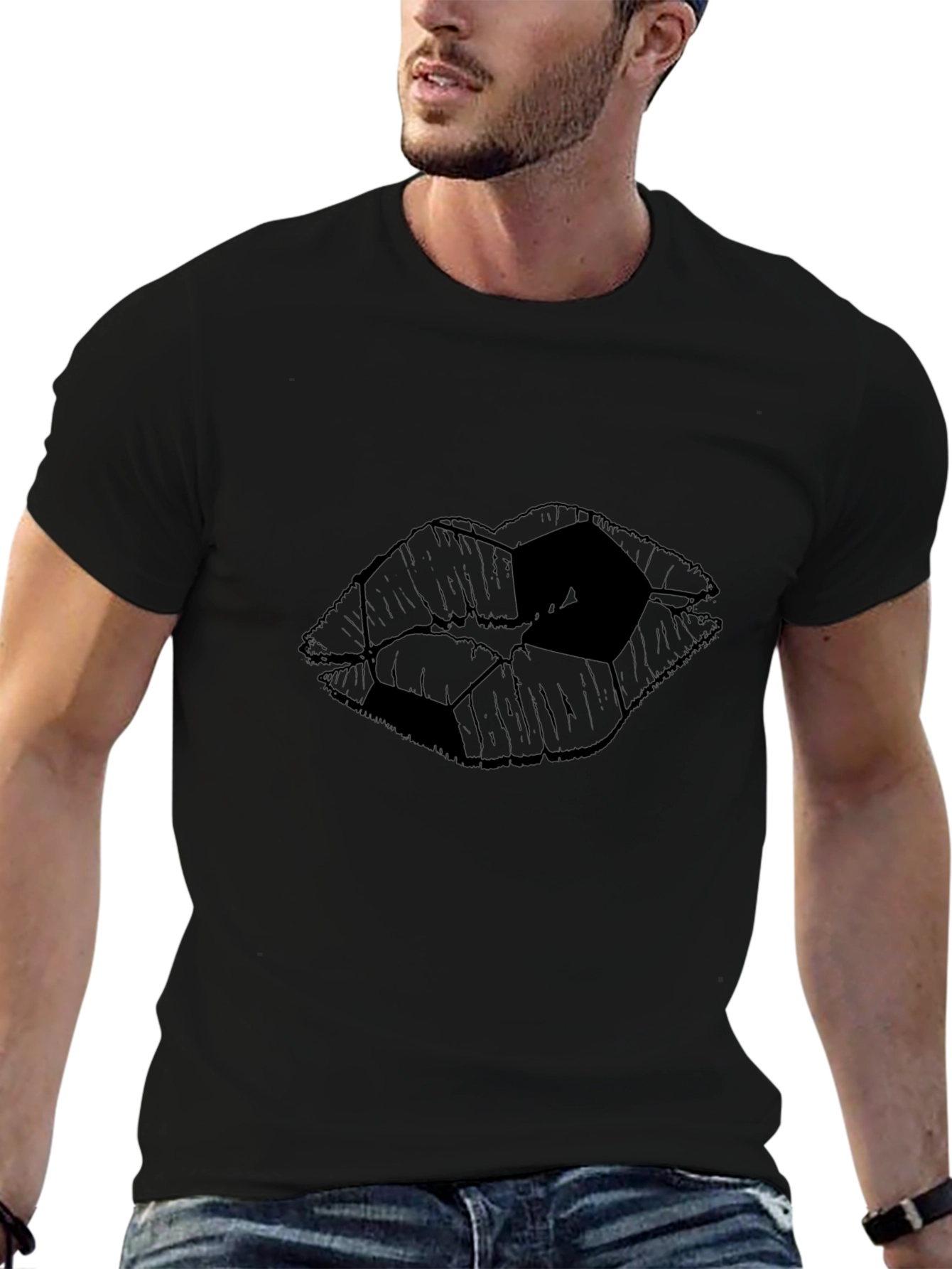 Abstract Lips Graphic Tee - Modern Black T-Shirt
