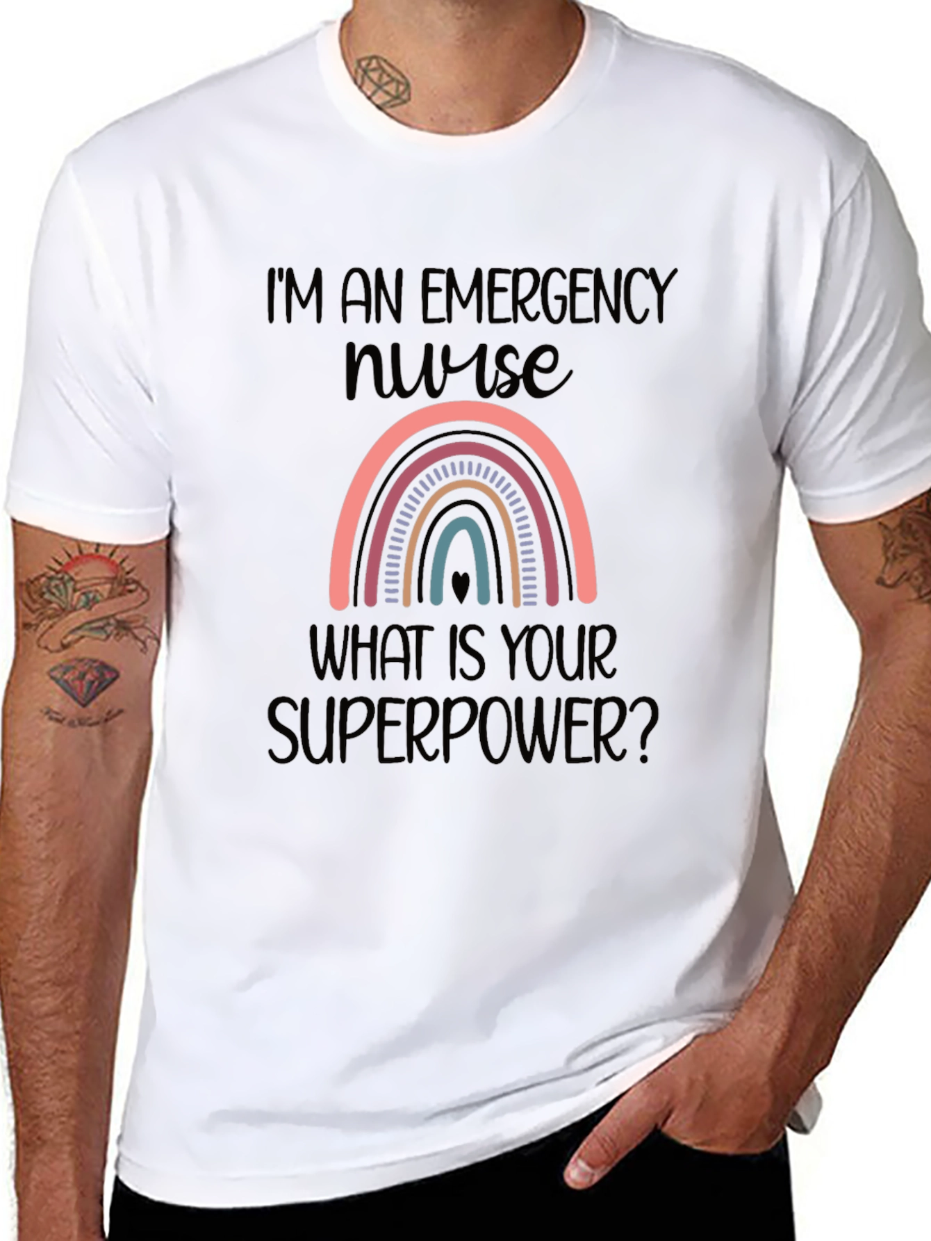 Emergency Nurse Superpower Rainbow Graphic T-Shirt