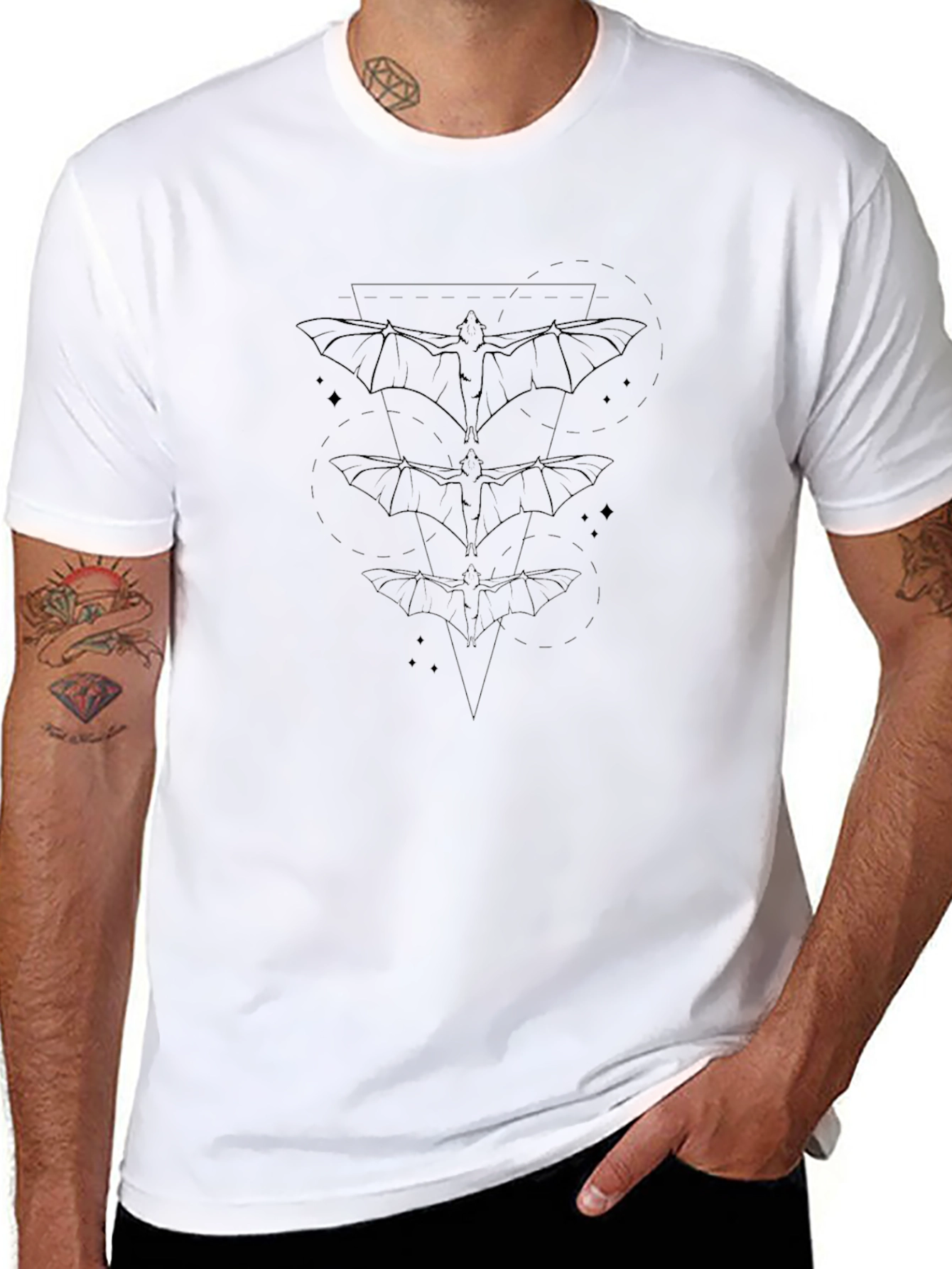 Geometric Bat Graphic Print Mens Black T-Shirt