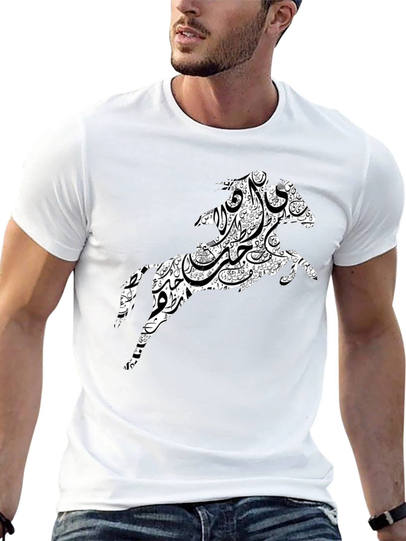 Arabic Horse Graphic T-Shirt - Black Cotton Tee