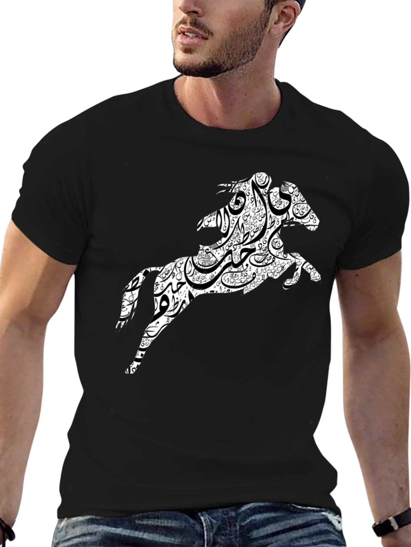 Arabic Horse Graphic T-Shirt - Black Cotton Tee