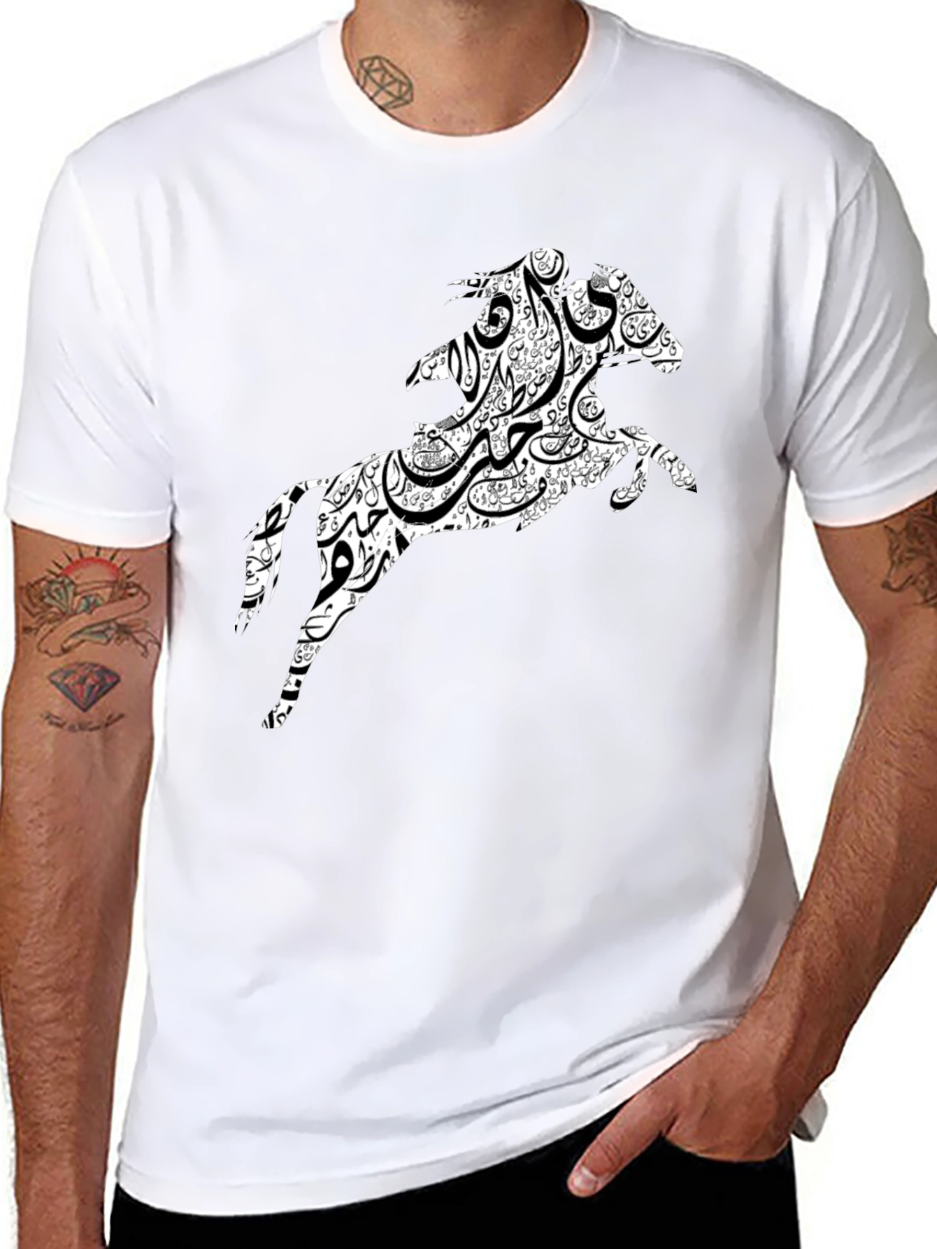 Arabic Horse Graphic T-Shirt - Black Cotton Tee