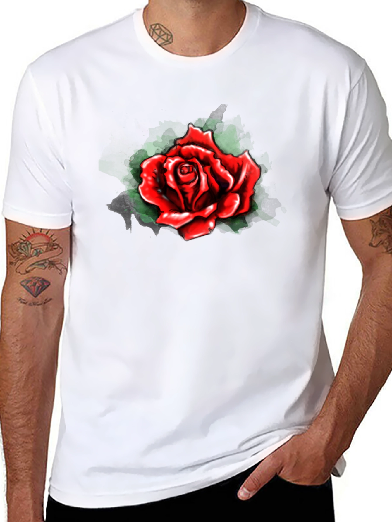 Red Rose Graphic Print Black T-Shirt