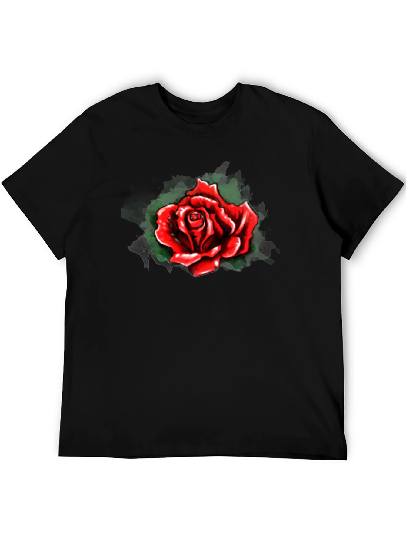 Red Rose Graphic Print Black T-Shirt