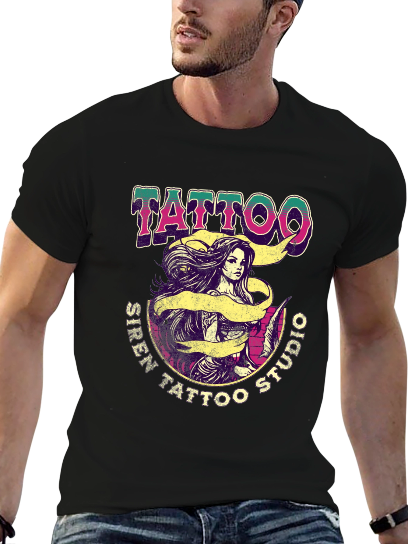 Siren Tattoo Studio Black Graphic Tee