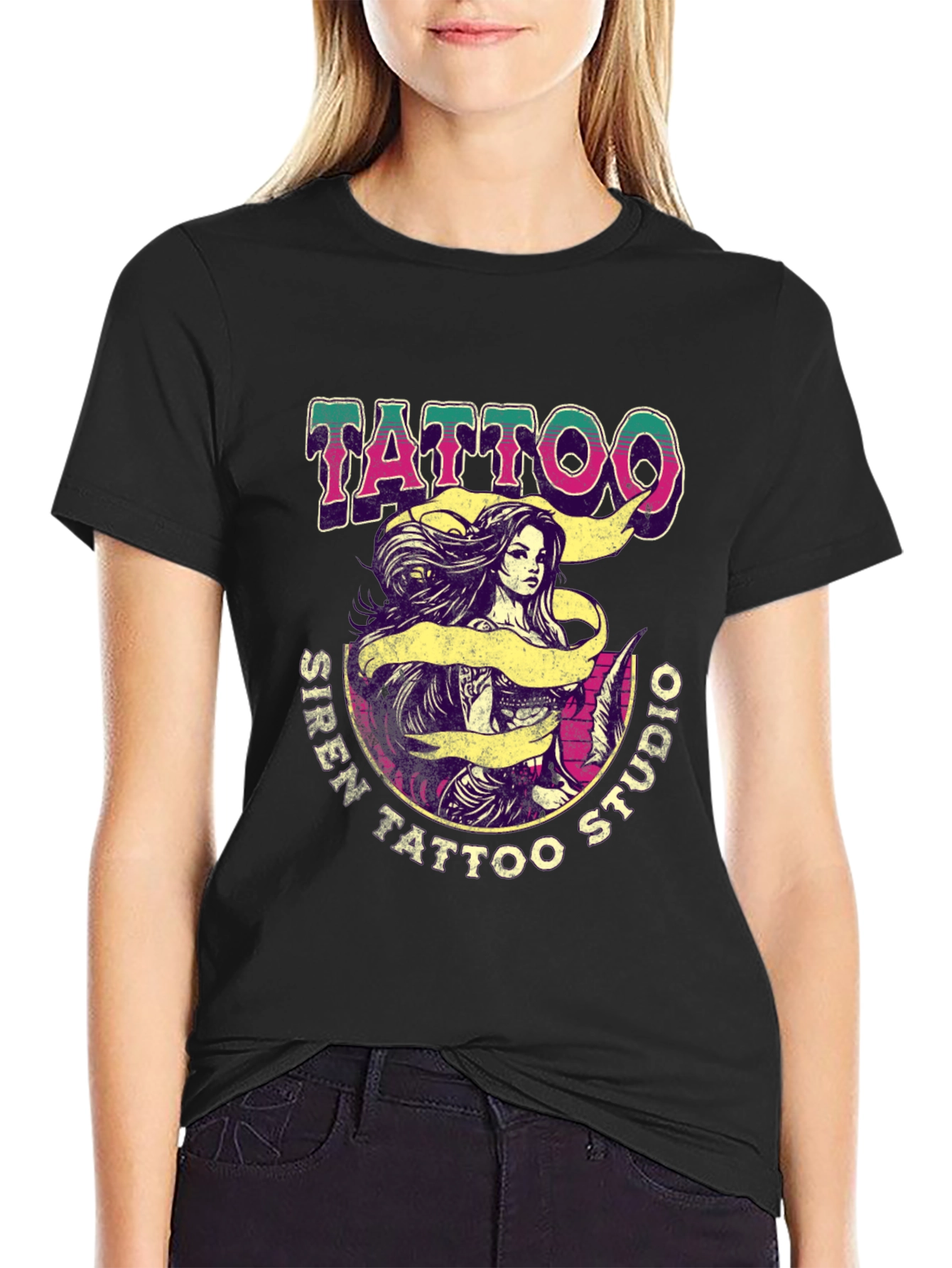 Siren Tattoo Studio Black Graphic Tee
