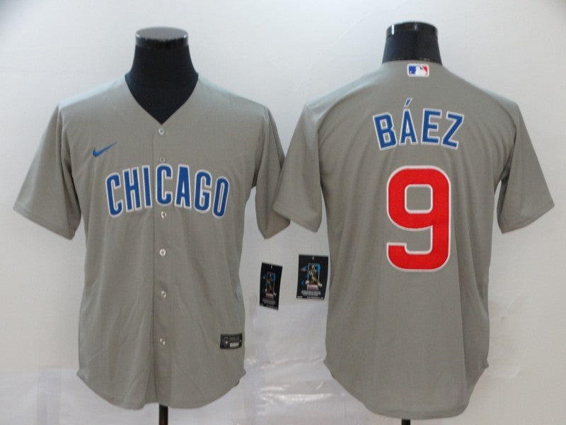 Men's Chicago Cubs Javier Baez #9 Gray Replica Baseball Jerseys