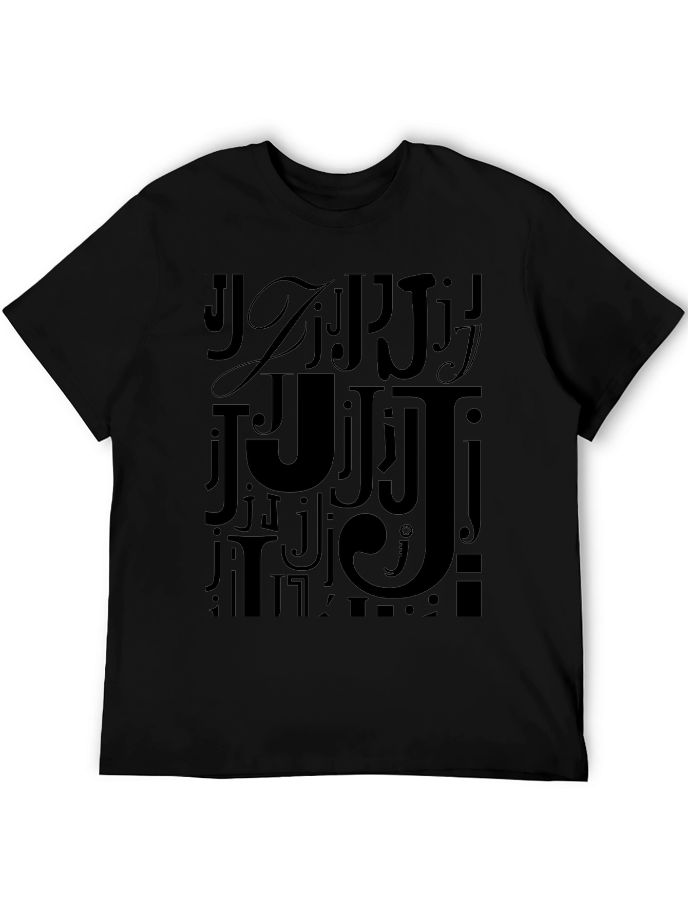 Mens Black J Letter Print Graphic Tee
