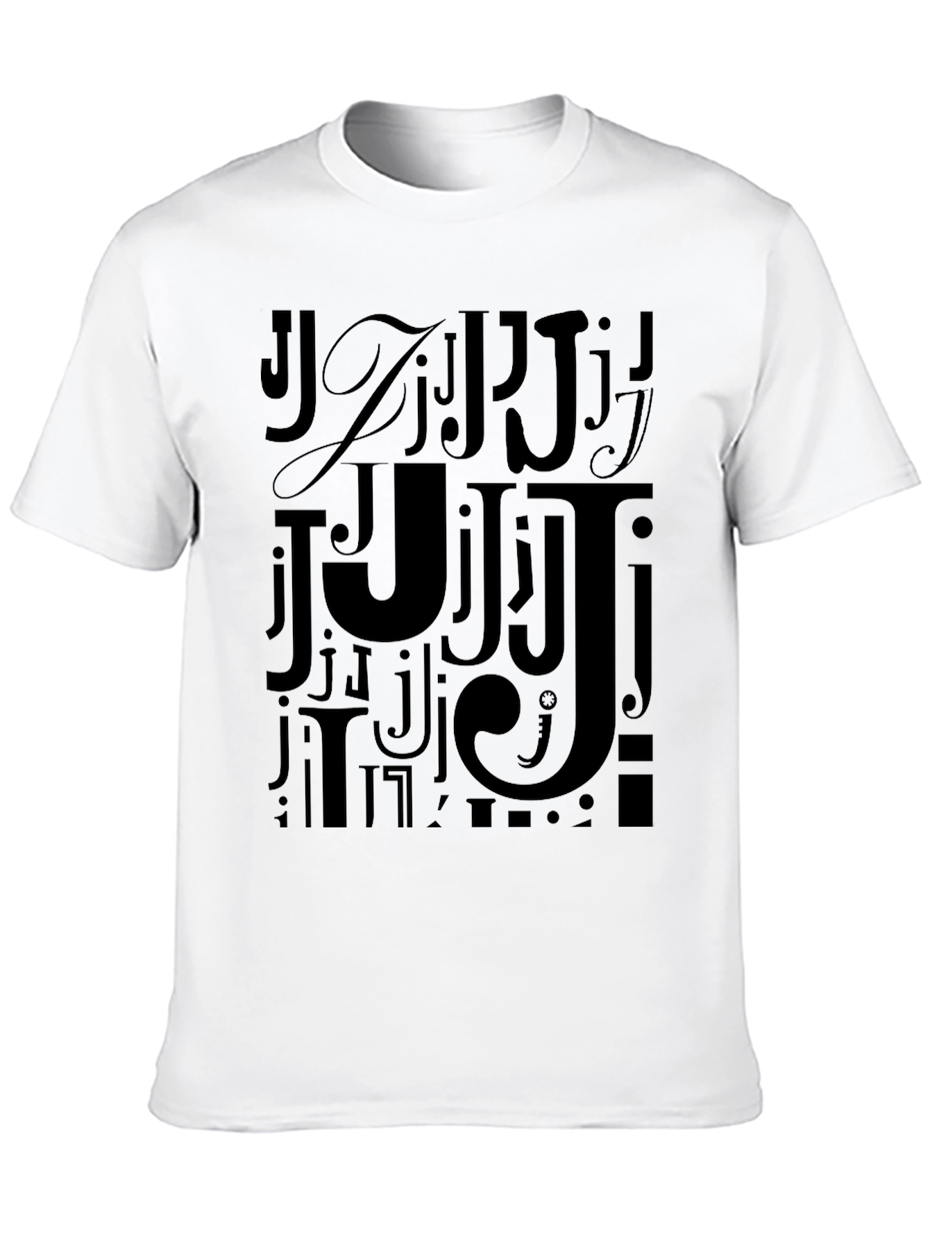 Mens Black J Letter Print Graphic Tee
