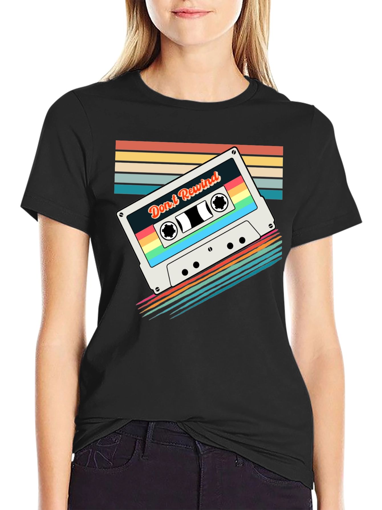Retro Mixtape T-Shirt - Dont Rewind Black Tee