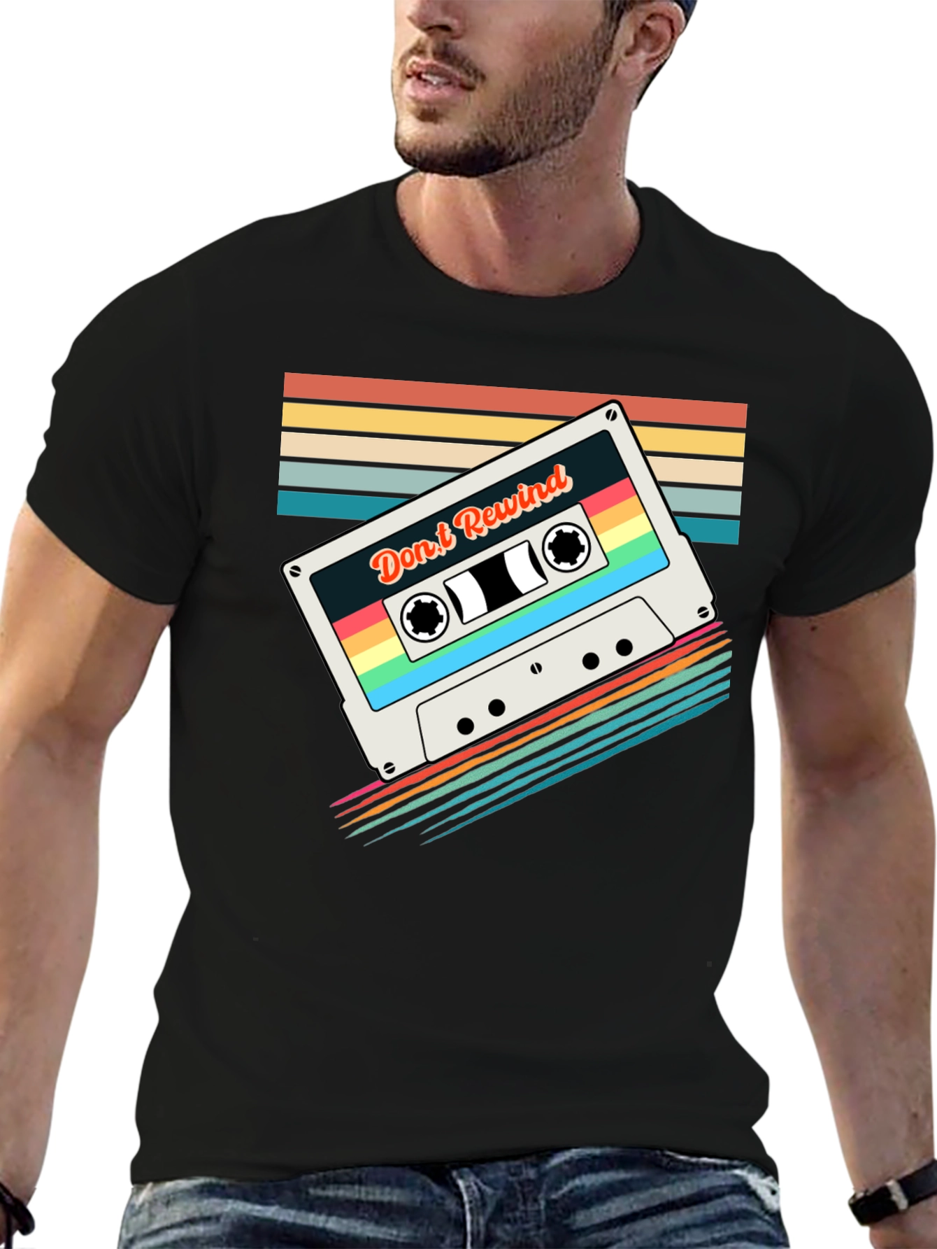 Retro Mixtape T-Shirt - Dont Rewind Black Tee