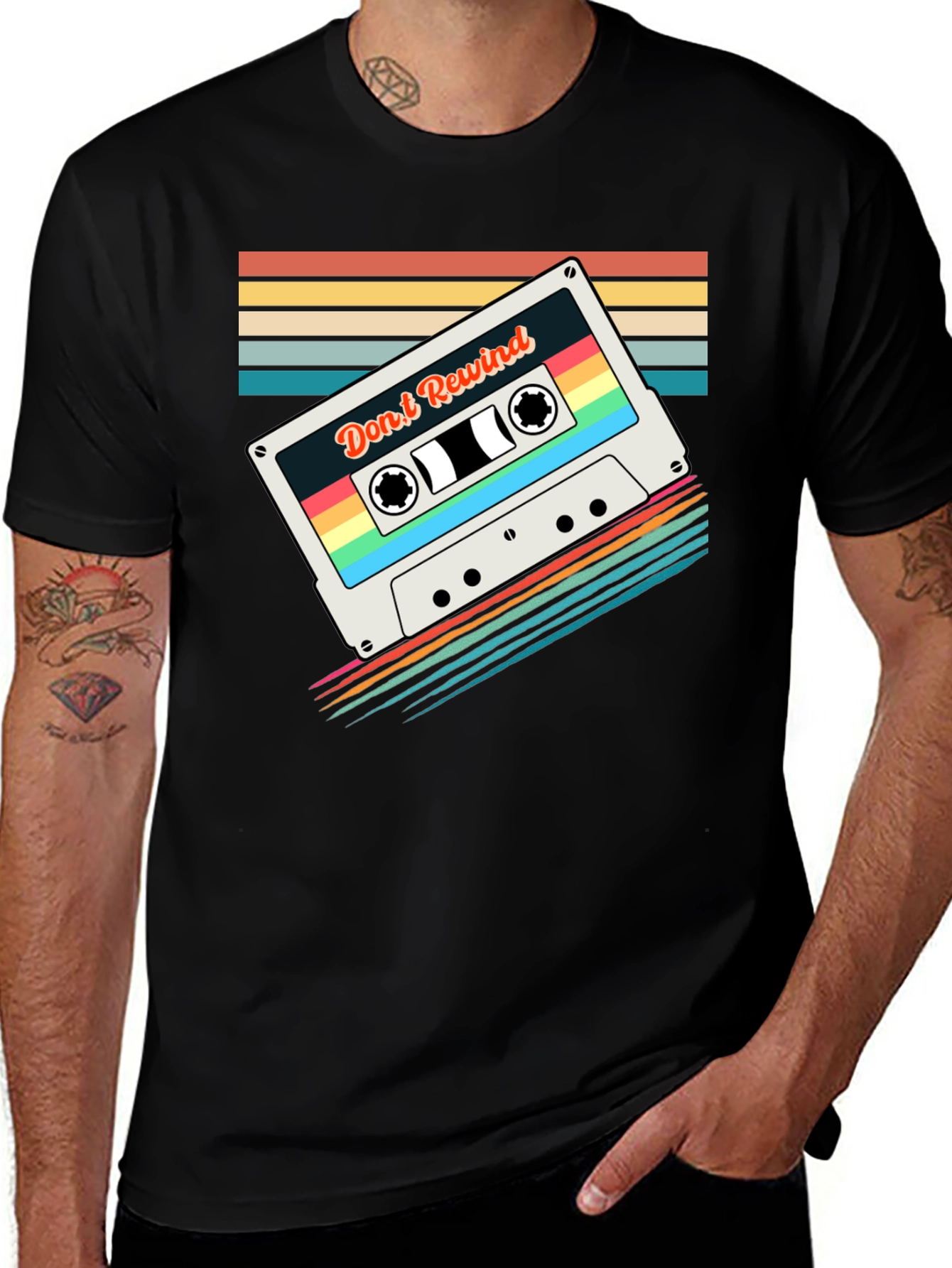 Retro Mixtape T-Shirt - Dont Rewind Black Tee
