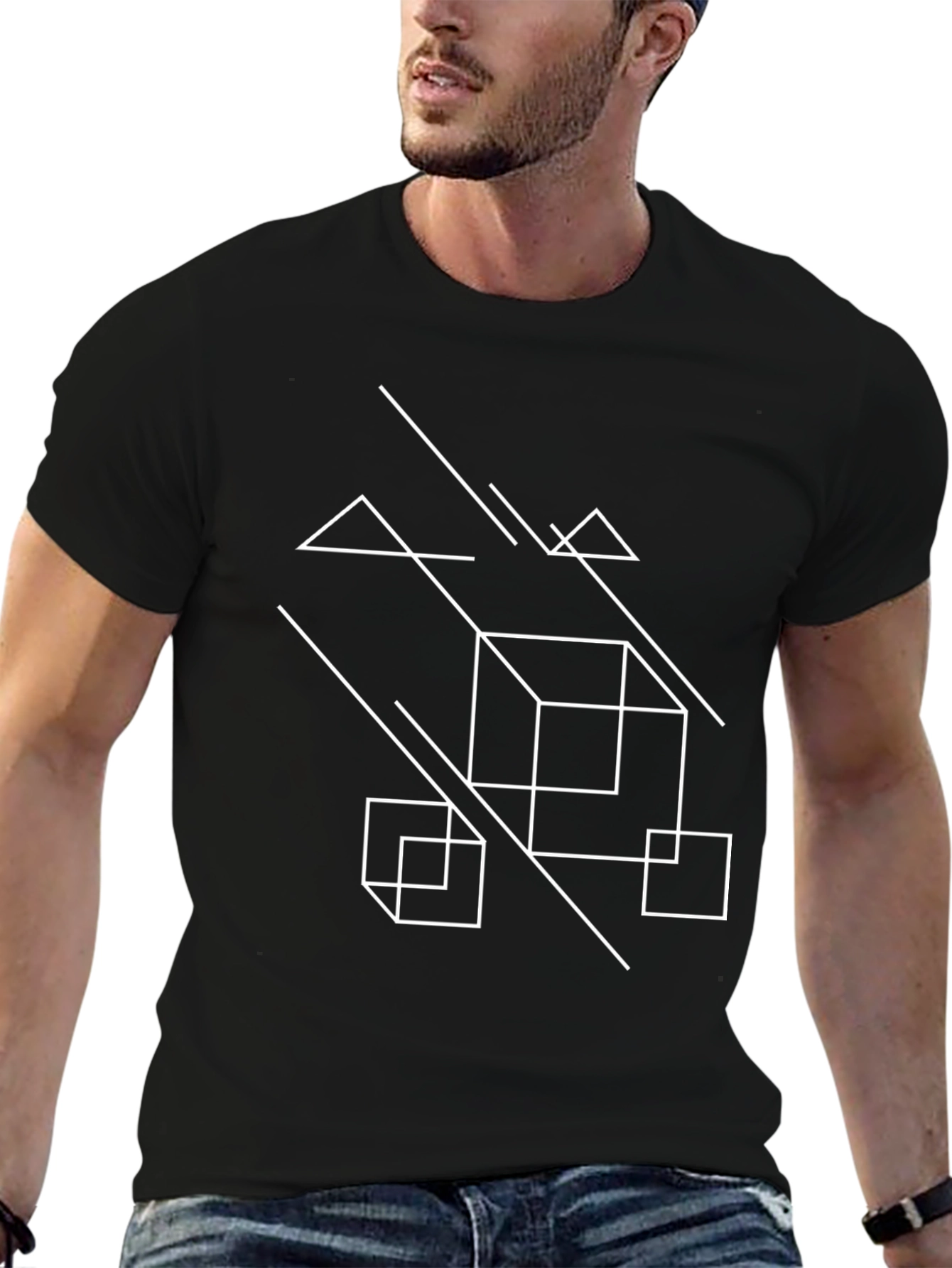 Geometric Graphic Tee - Modern Black T-Shirt