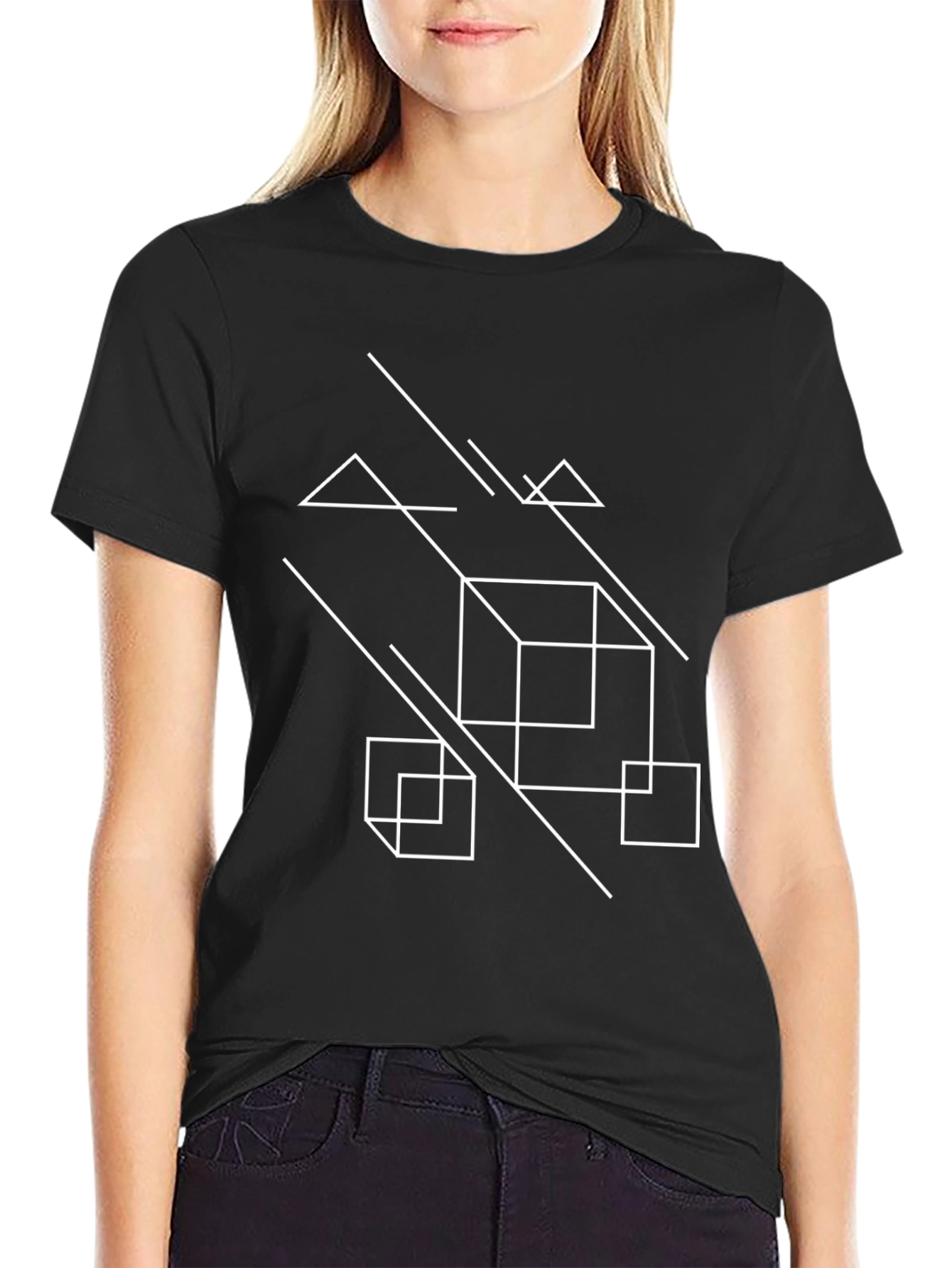 Geometric Graphic Tee - Modern Black T-Shirt