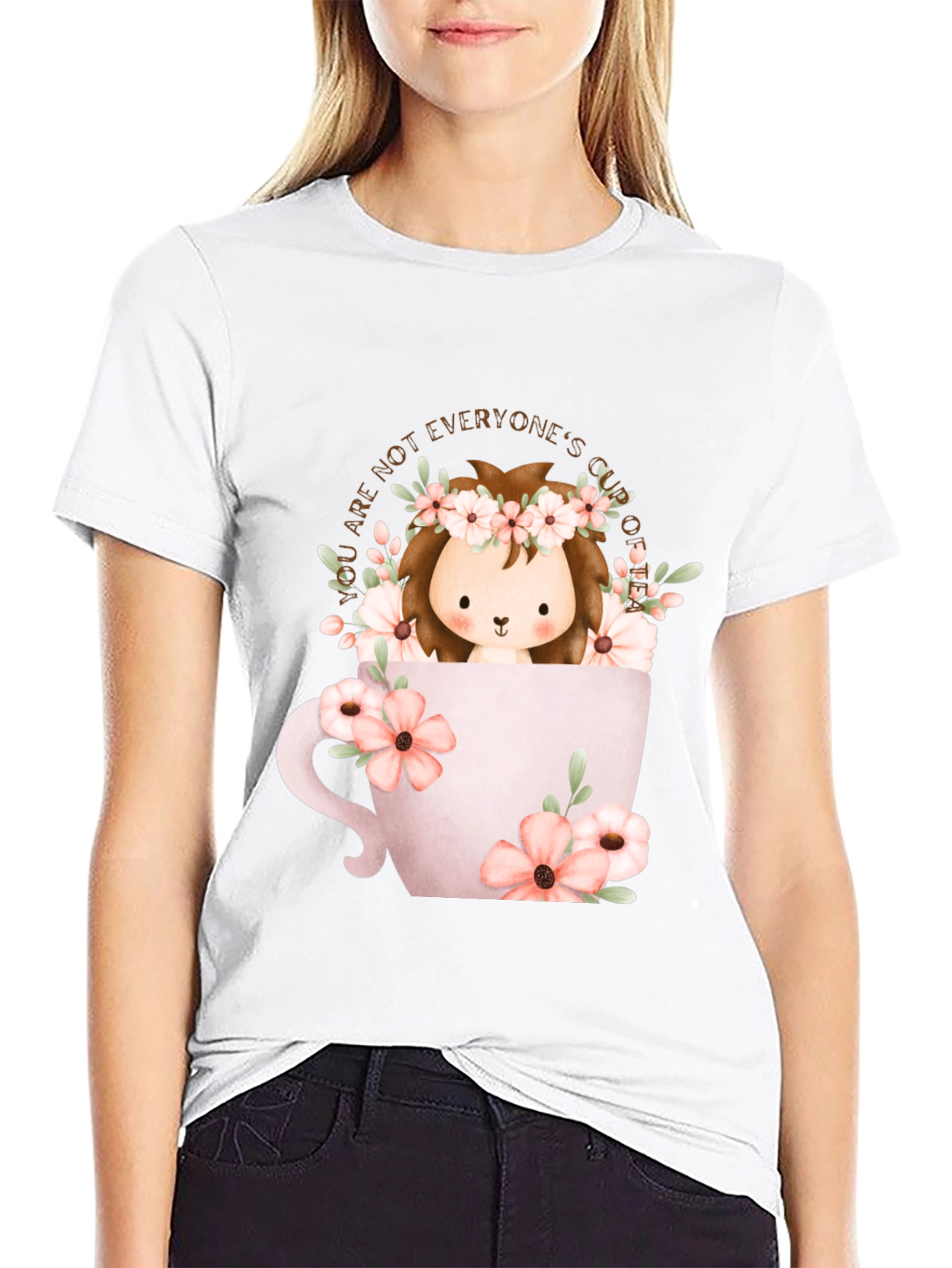 Cute Lion in Teacup Graphic T-Shirt - Unique Design