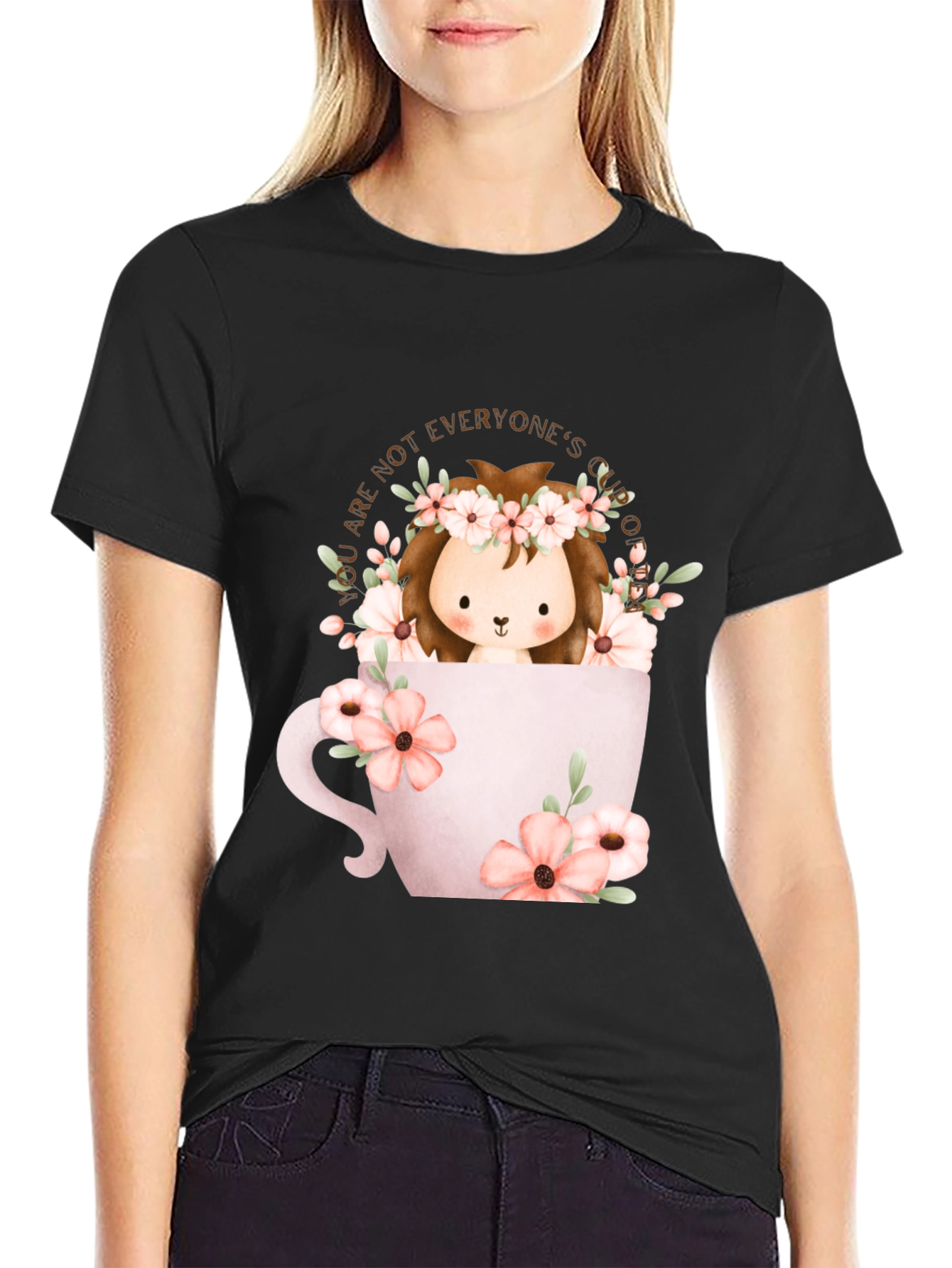 Cute Lion in Teacup Graphic T-Shirt - Unique Design