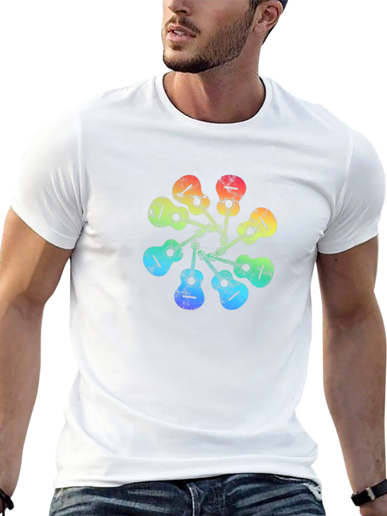 Rainbow Guitar Circle Graphic Tee