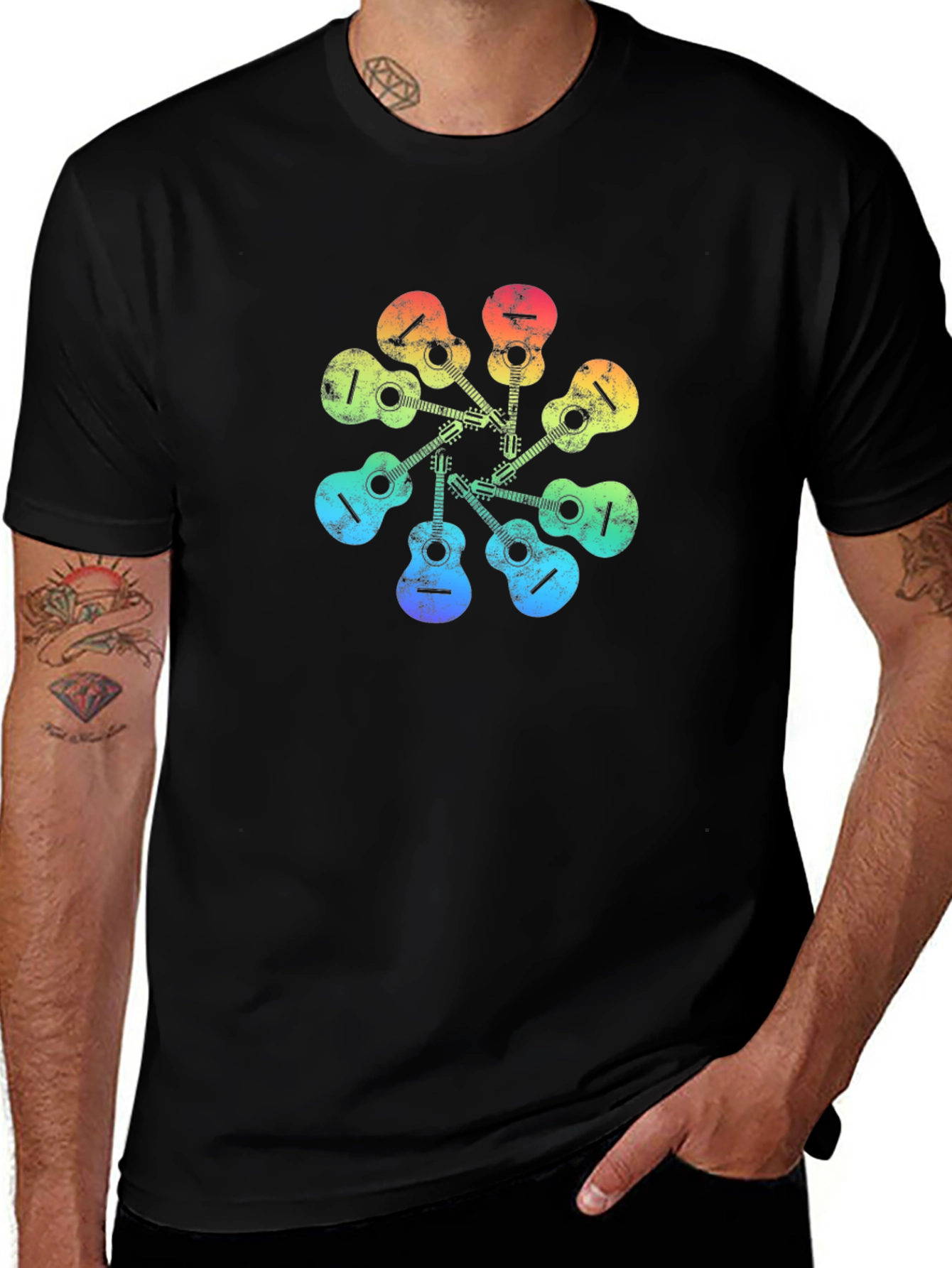 Rainbow Guitar Circle Graphic Tee