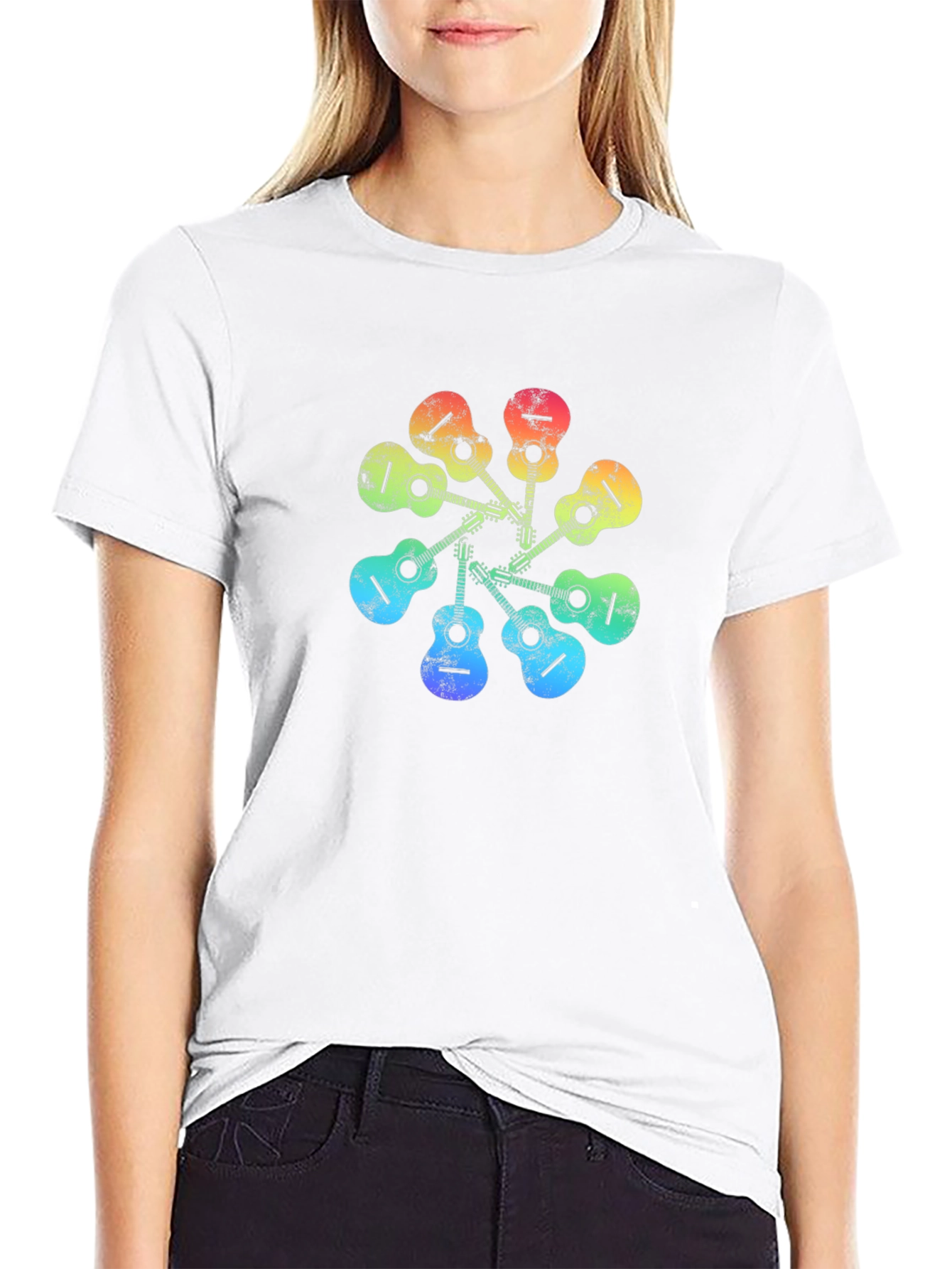 Rainbow Guitar Circle Graphic Tee