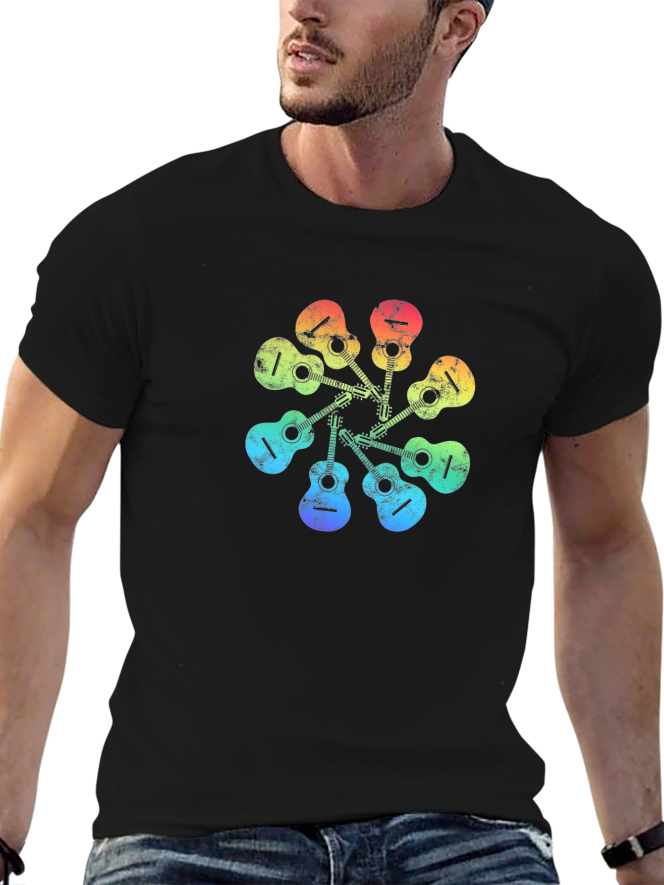 Rainbow Guitar Circle Graphic Tee