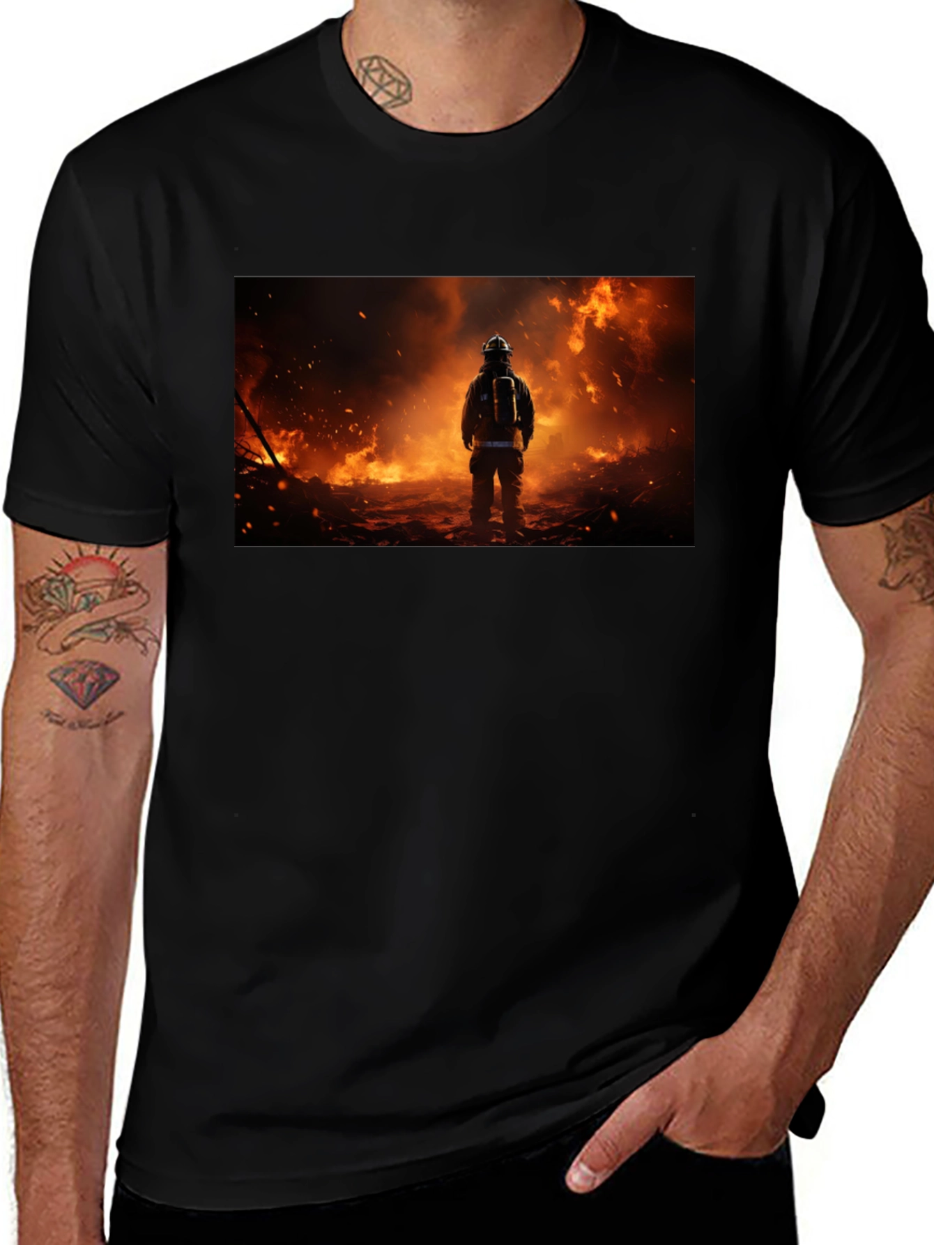 Firefighter Graphic Black T-Shirt