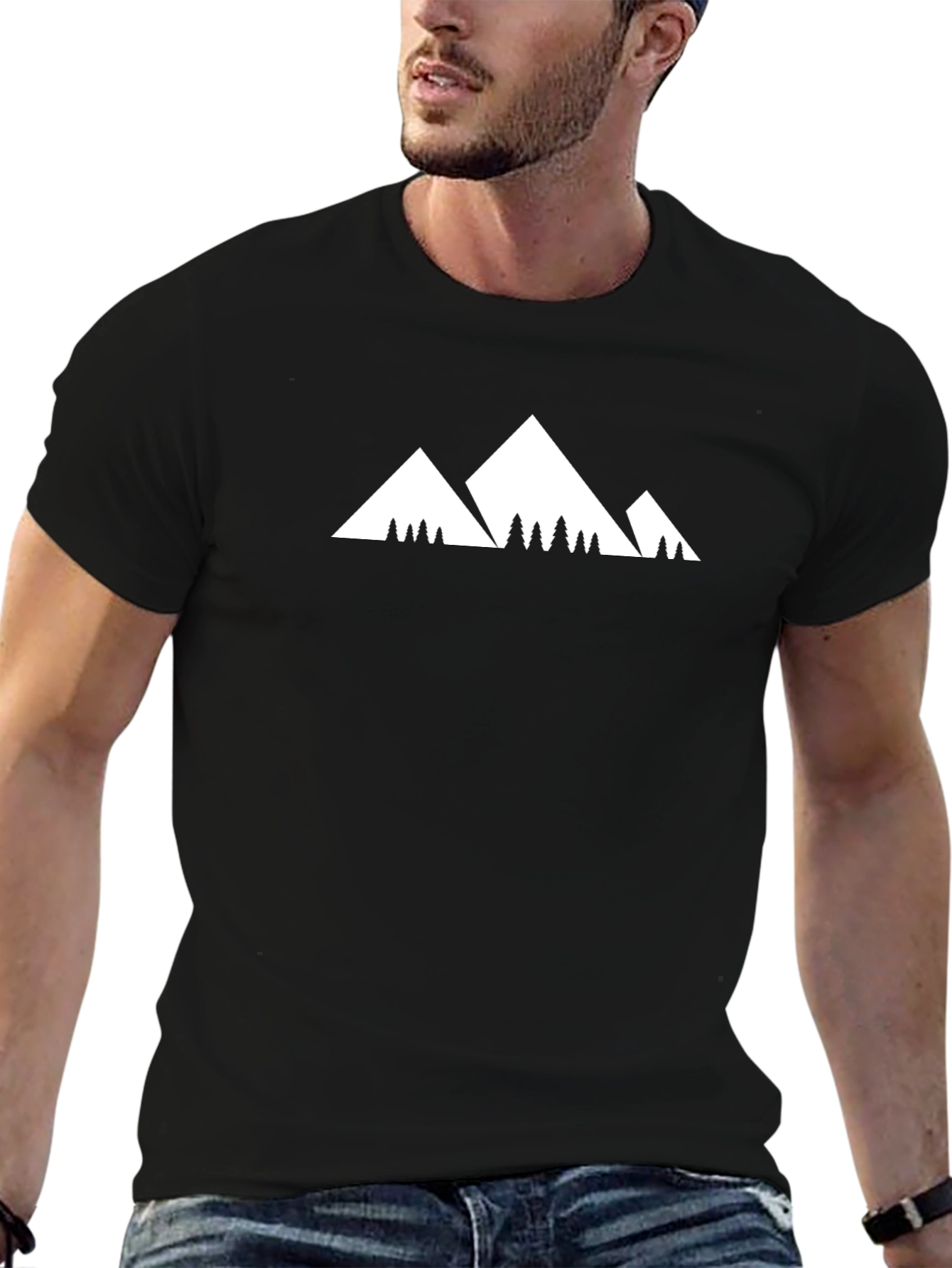 Mountain Peak Graphic Tee - Black Cotton T-Shirt