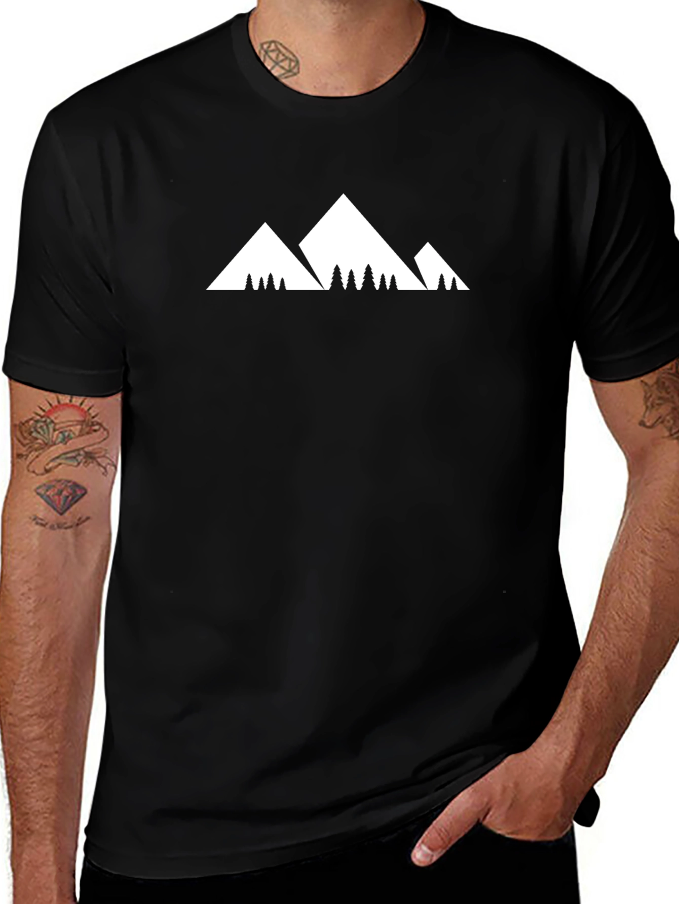 Mountain Peak Graphic Tee - Black Cotton T-Shirt