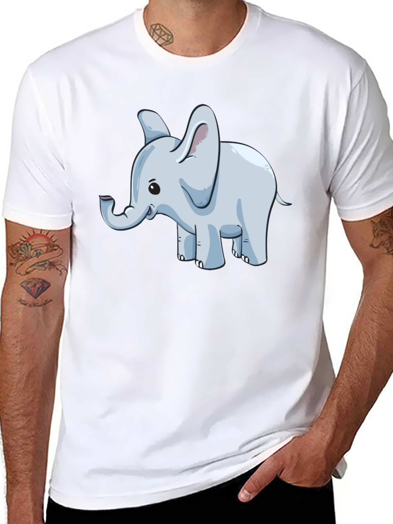 Elephant Cartoon Graphic Tee - Black