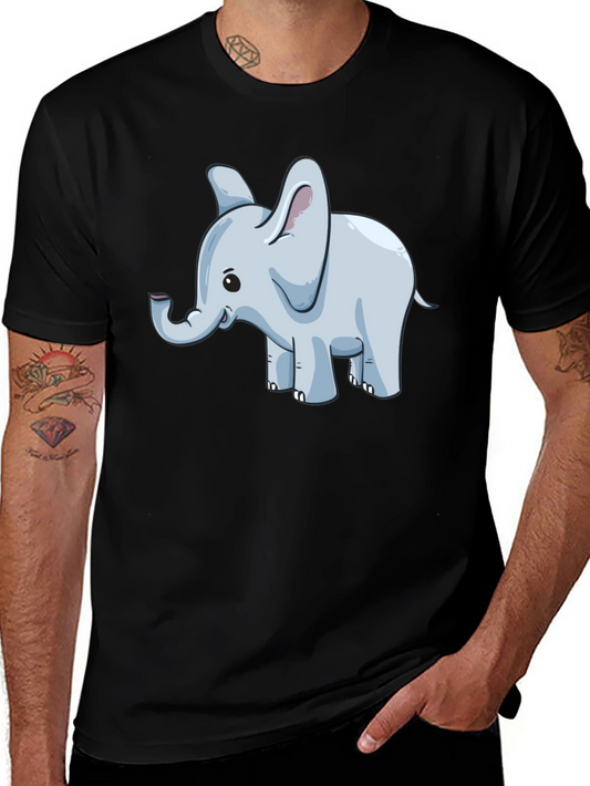 Elephant Cartoon Graphic Tee - Black