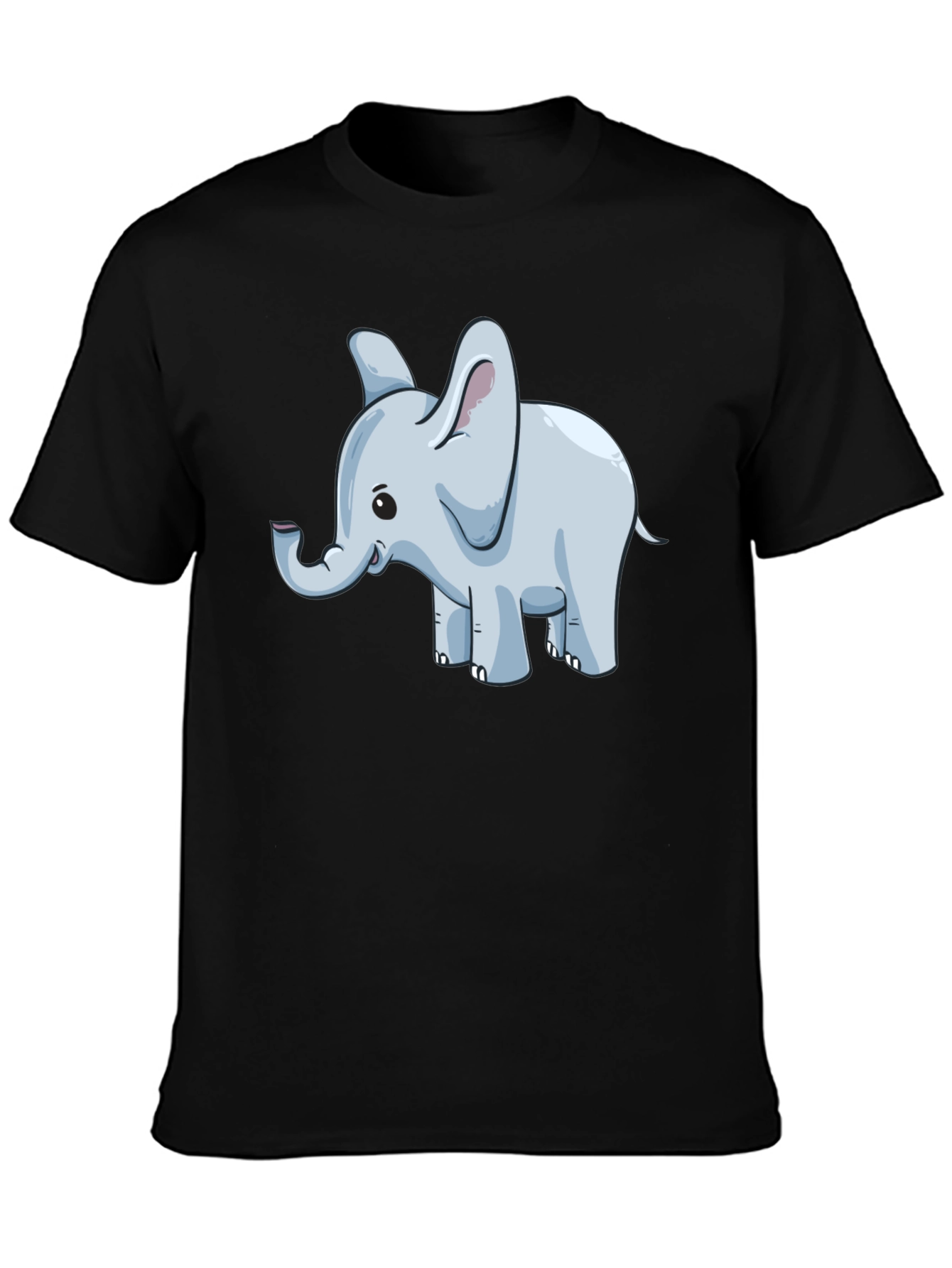 Elephant Cartoon Graphic Tee - Black