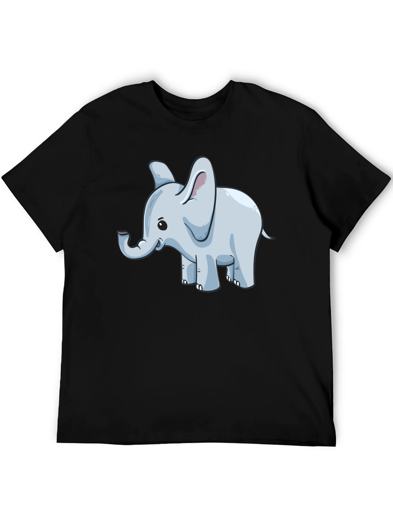 Elephant Cartoon Graphic Tee - Black