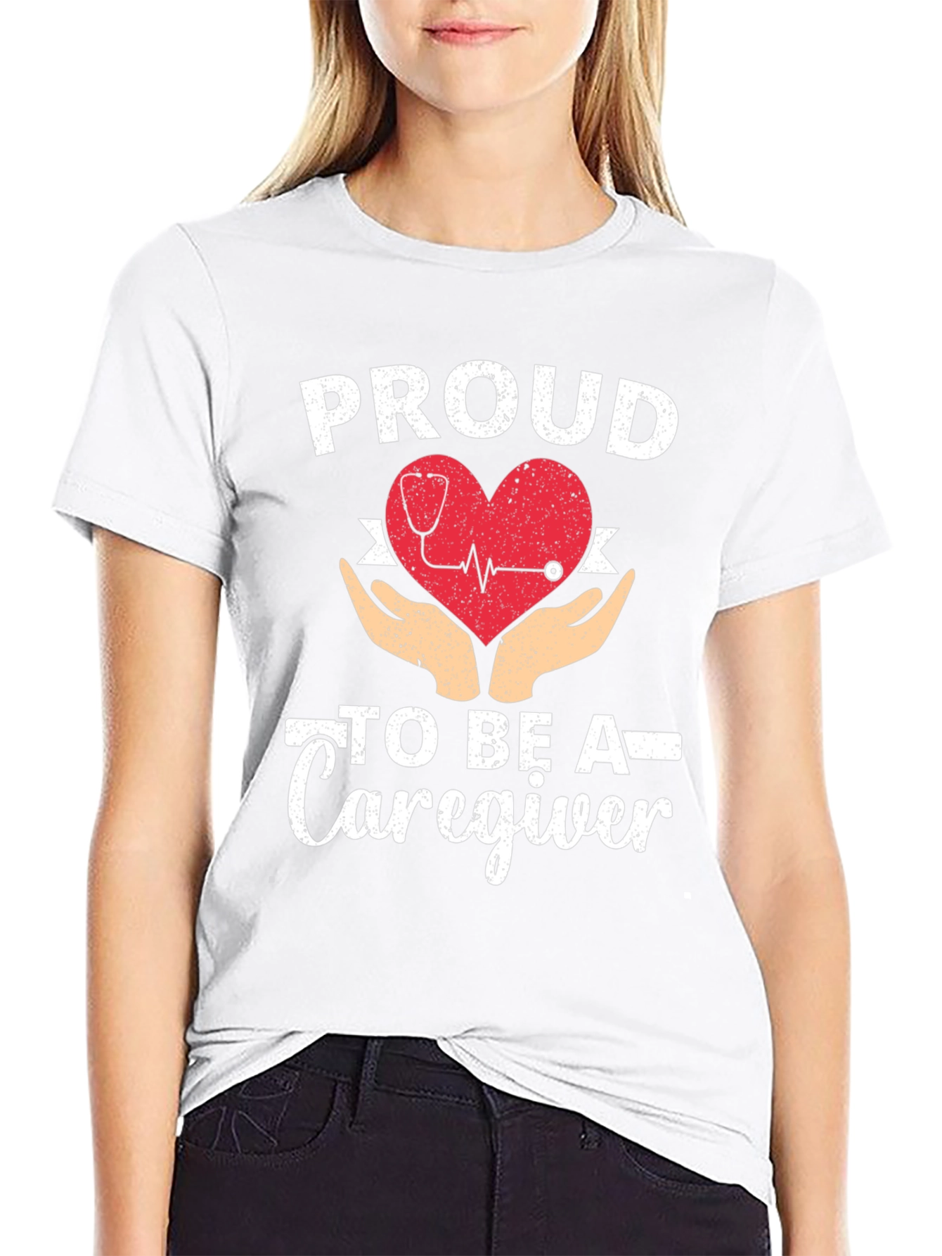 Proud Caregiver T-Shirt - Heart & Hands Design