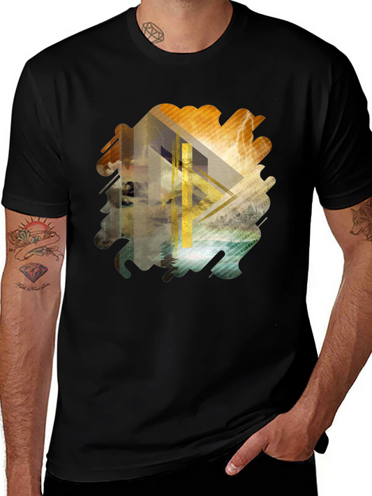 Abstract Geometric Graphic Print Black Tee