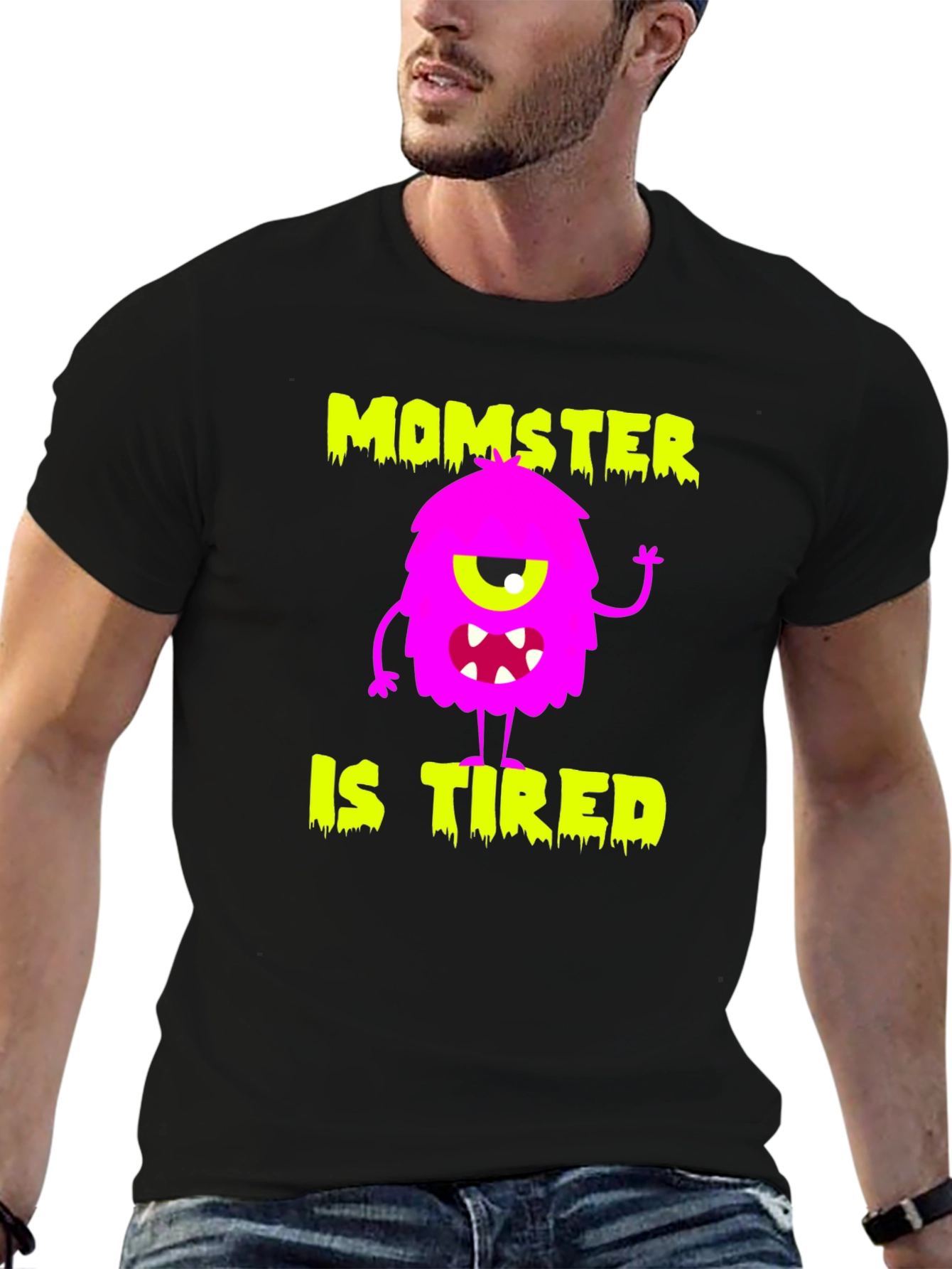 Momster is Tired Graphic T-Shirt - Black
