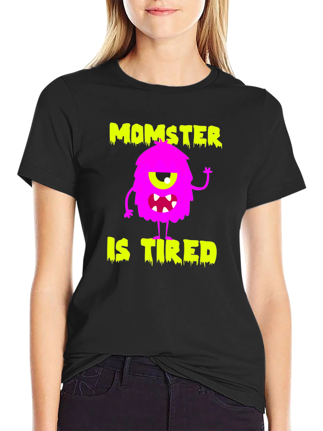 Momster is Tired Graphic T-Shirt - Black