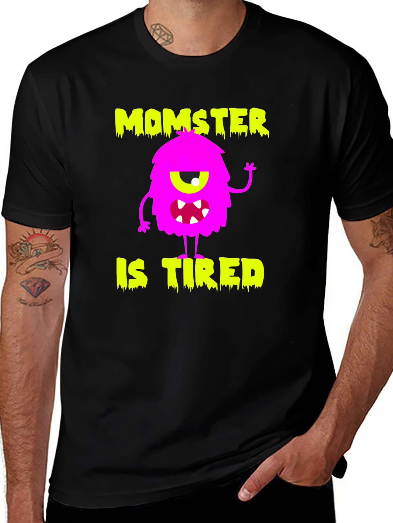 Momster is Tired Graphic T-Shirt - Black