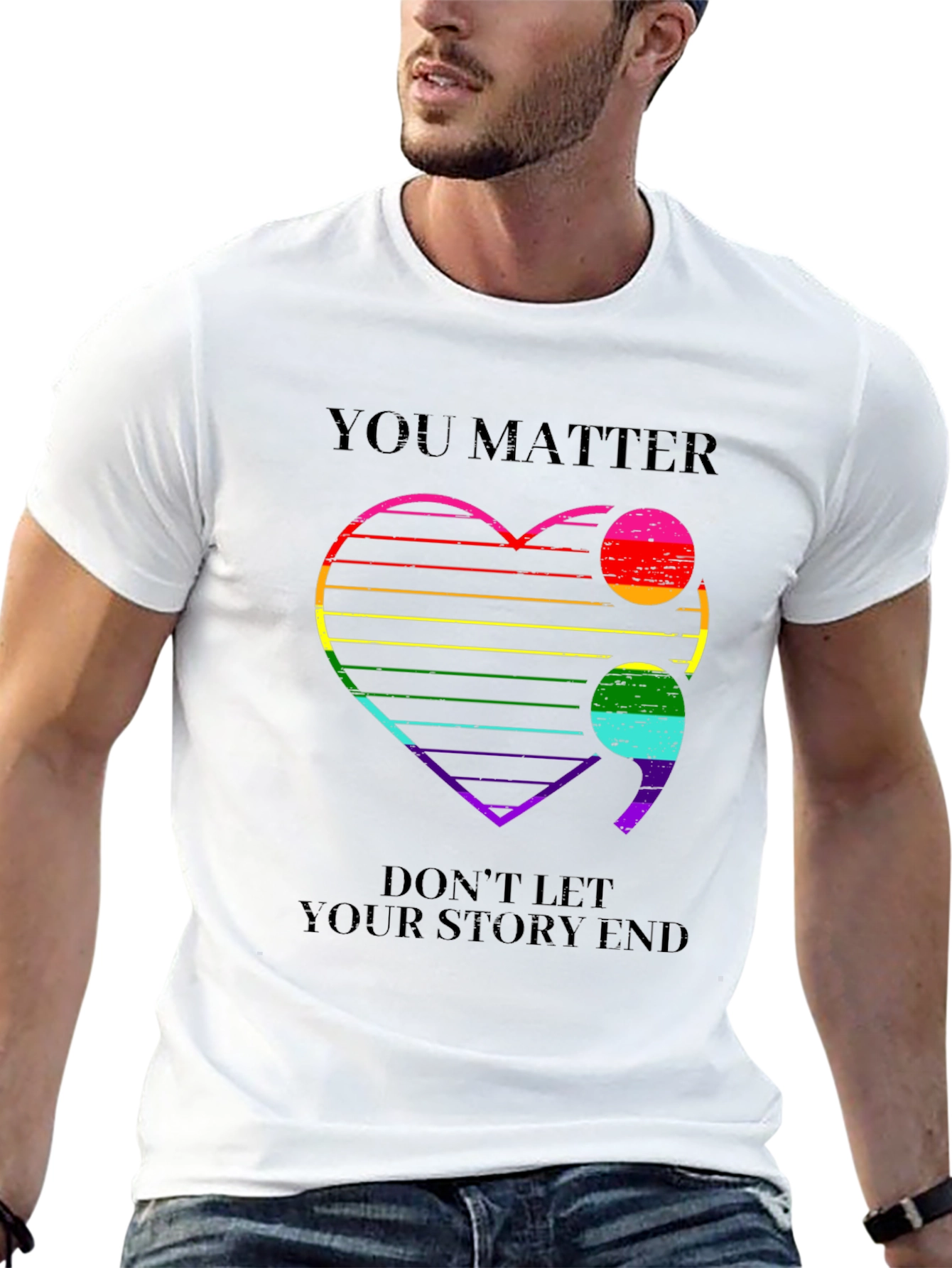 You Matter Rainbow Heart Semicolon T-Shirt