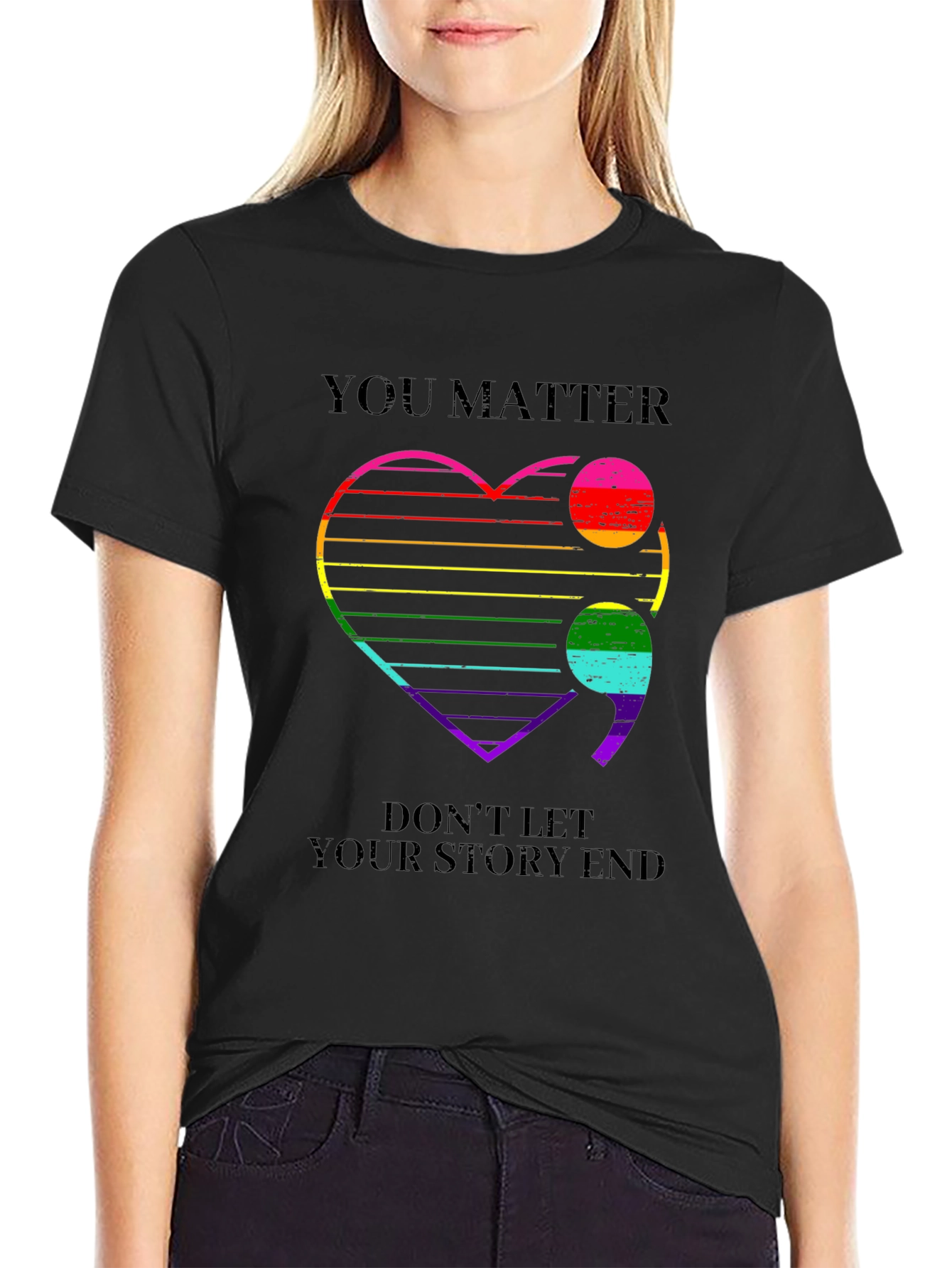 You Matter Rainbow Heart Semicolon T-Shirt