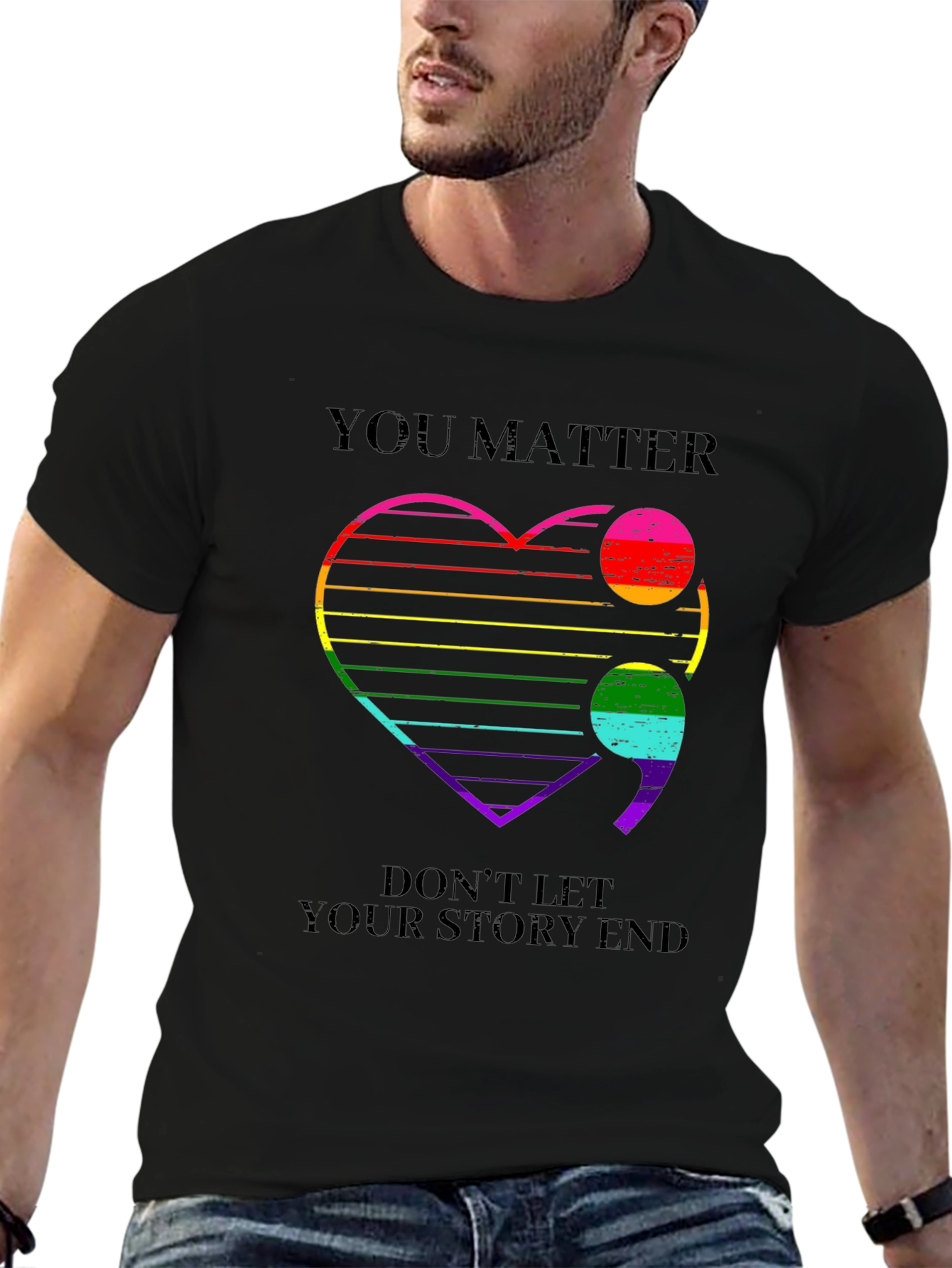 You Matter Rainbow Heart Semicolon T-Shirt