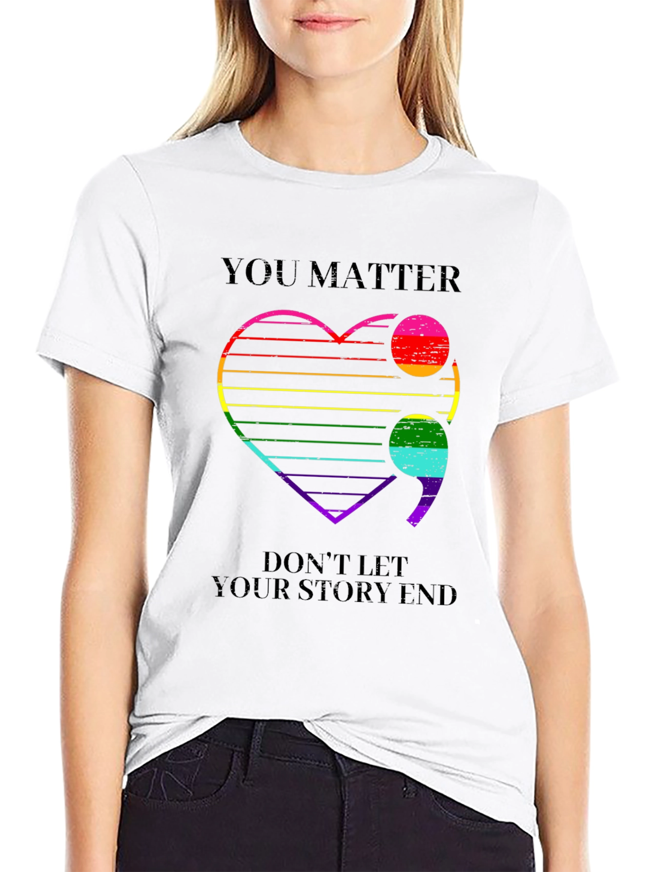 You Matter Rainbow Heart Semicolon T-Shirt