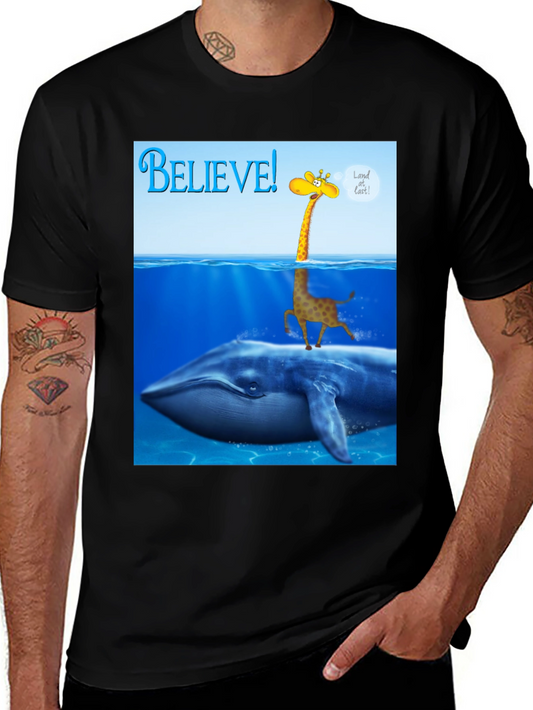 Believe! Giraffe Riding Whale T-Shirt