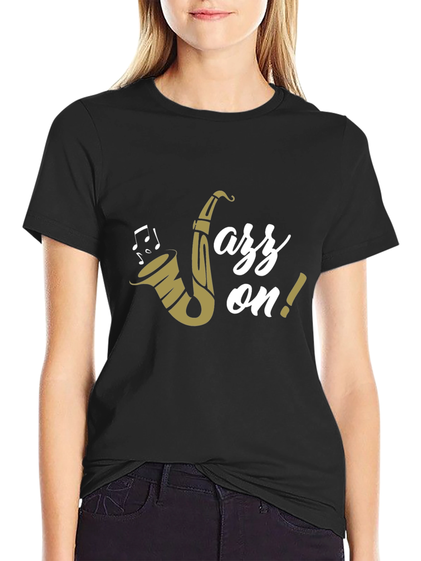 Jazz On! Graphic Print Black Cotton T-Shirt