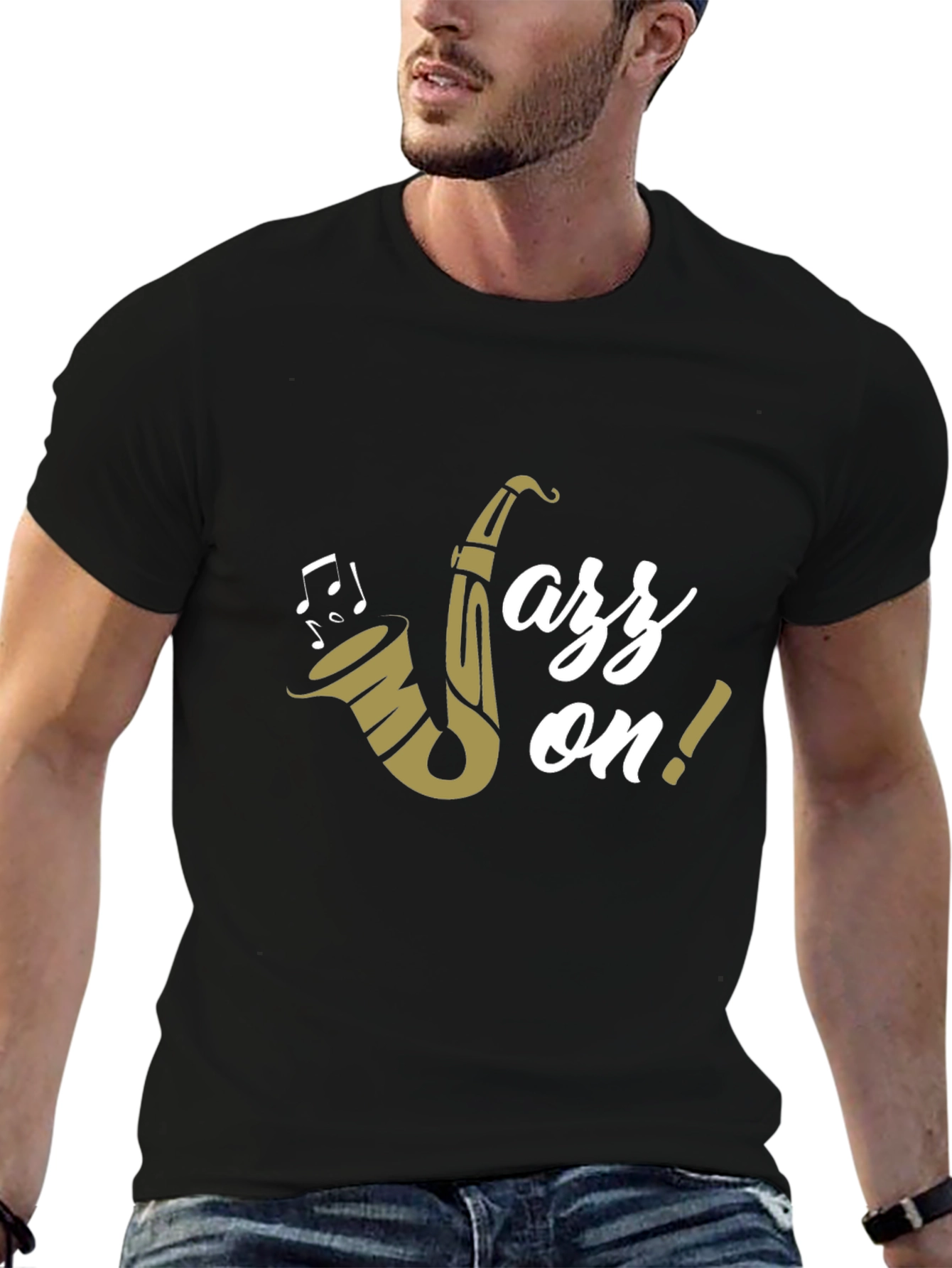 Jazz On! Graphic Print Black Cotton T-Shirt