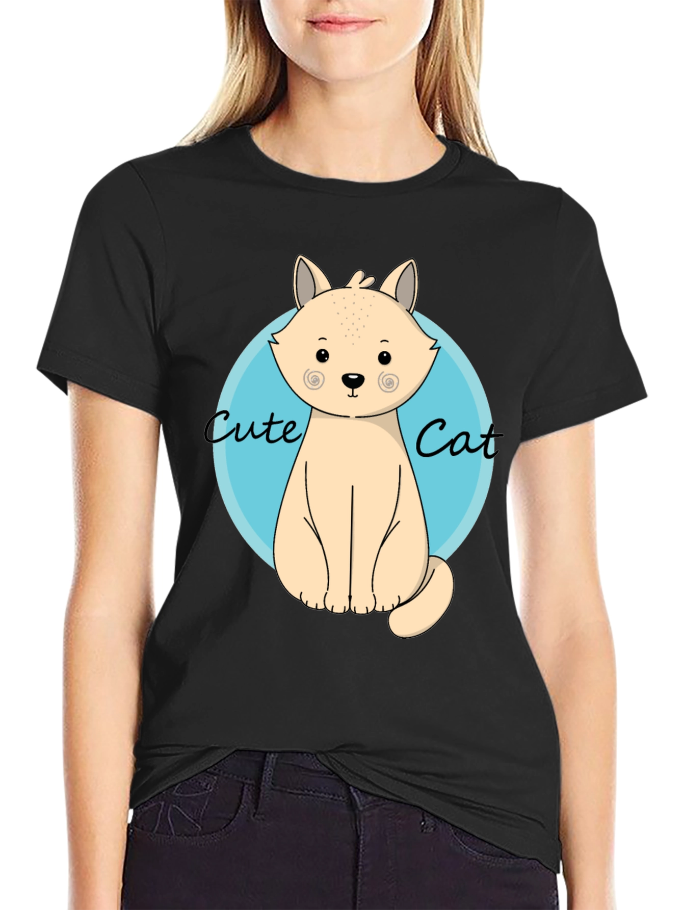 Cute Cat Graphic T-Shirt - Black